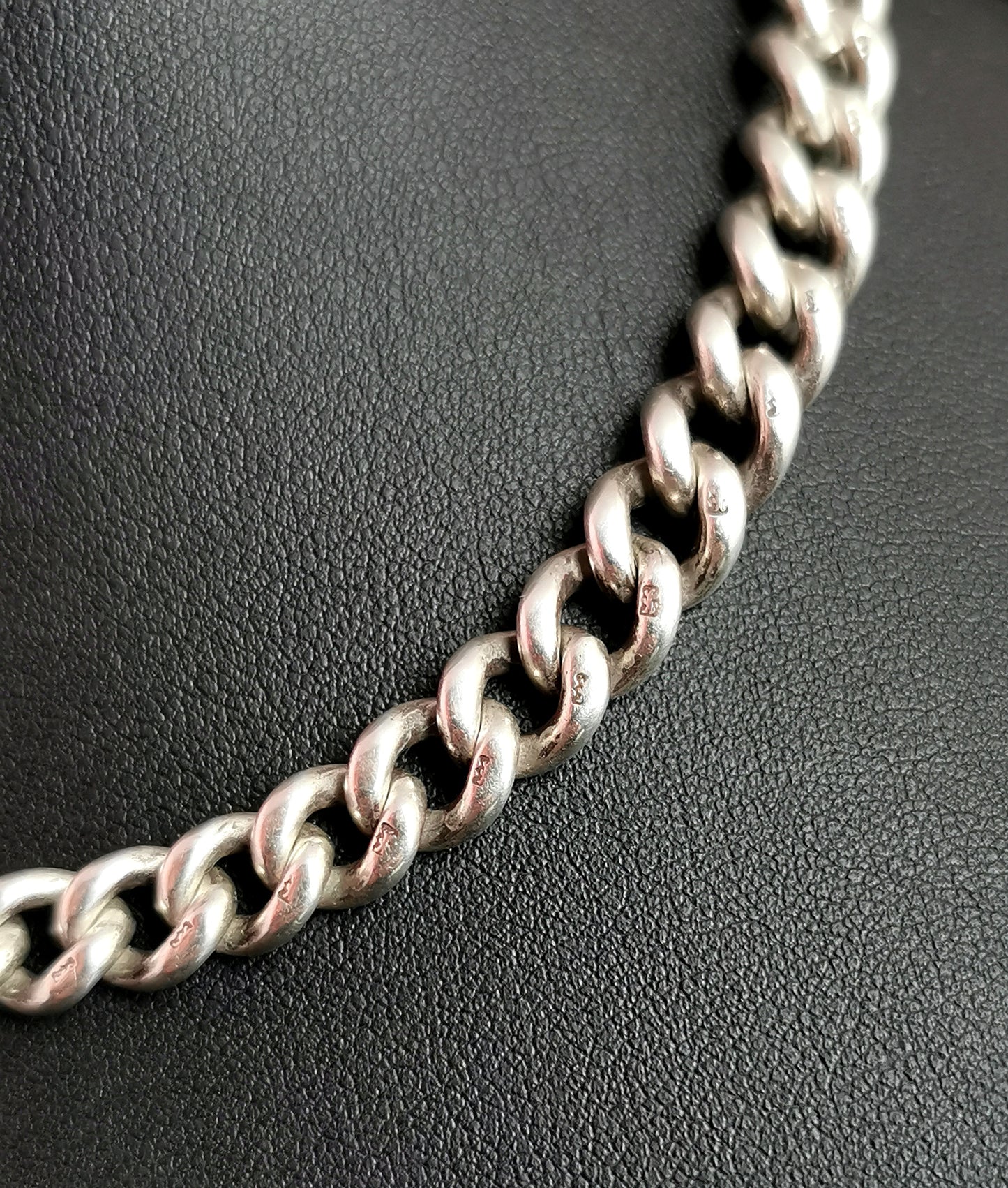 Antique sterling silver Albert chain, watch chain, Curb link