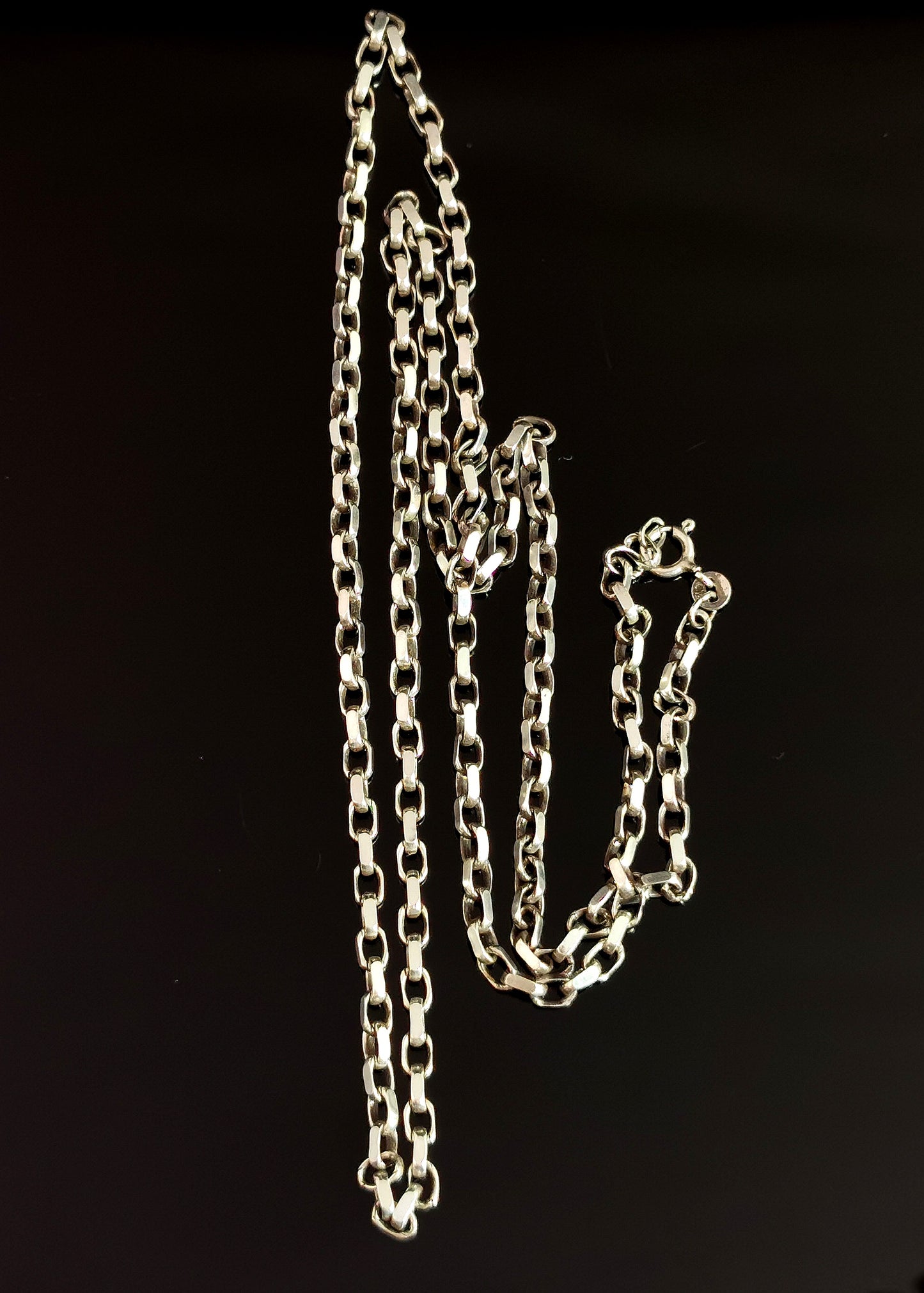 Vintage sterling silver boxy belcher link chain necklace
