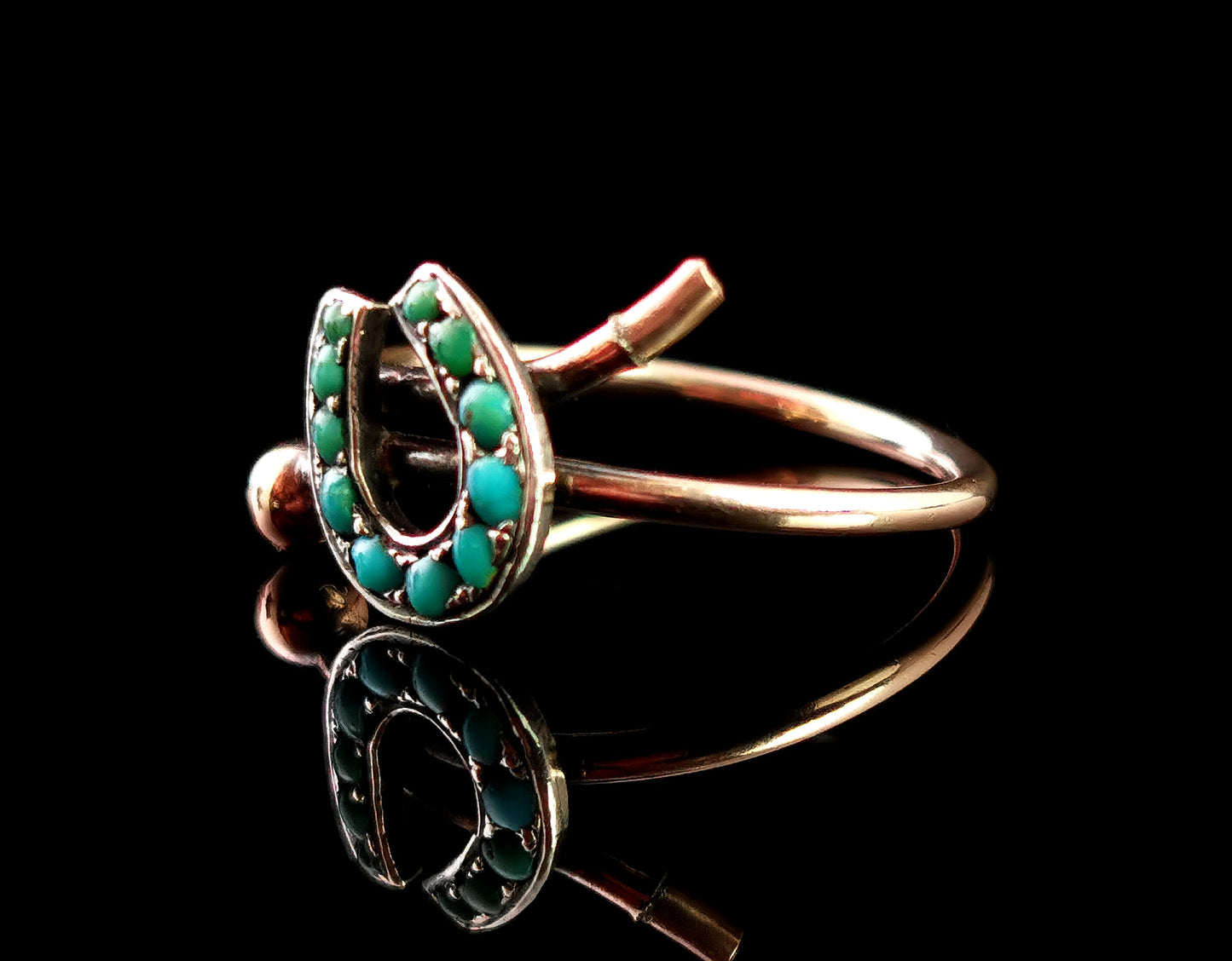 Antique Turquoise horseshoe and crop ring, 9ct Rose gold and sterling silver