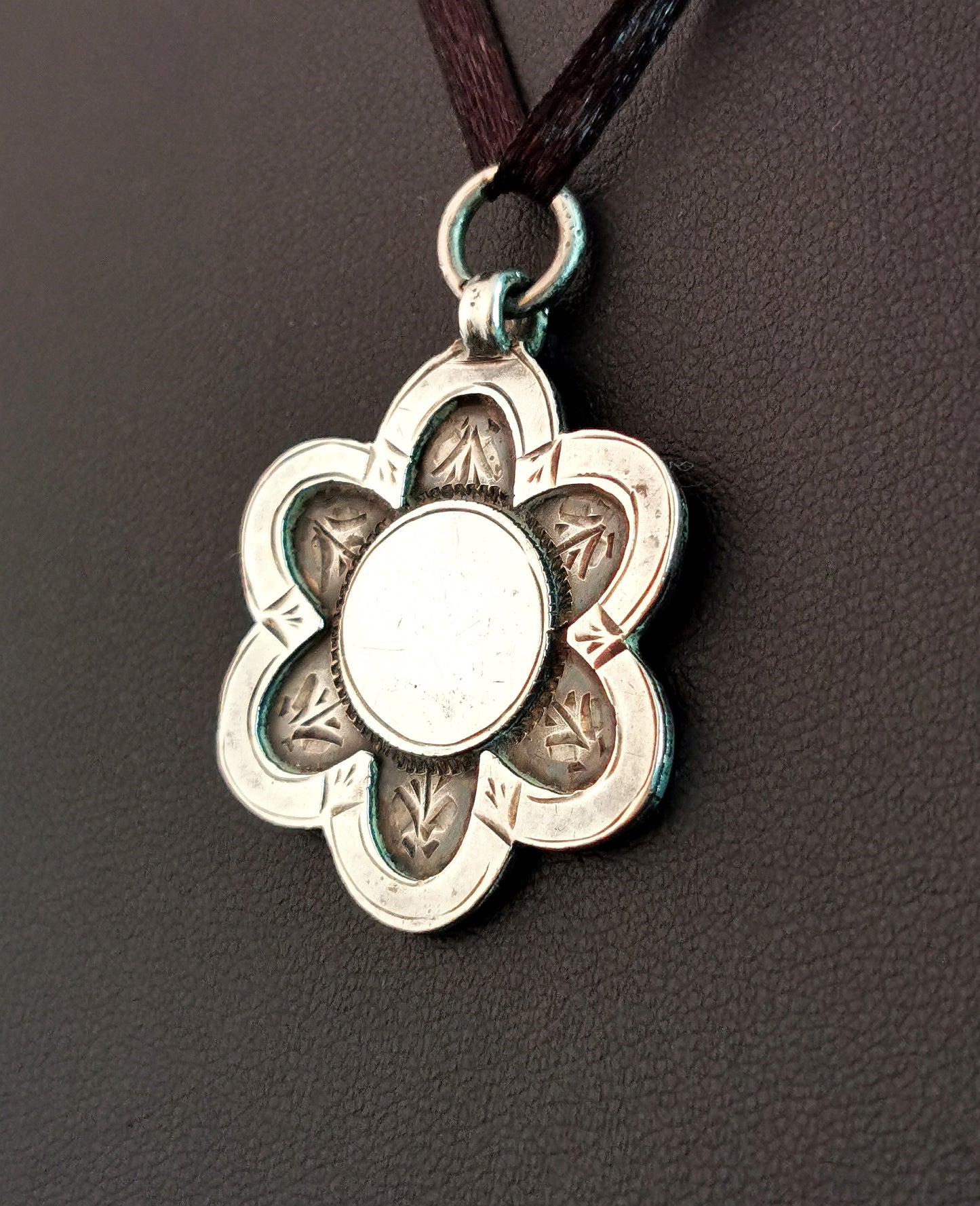 Antique sterling silver Flower shaped fob pendant
