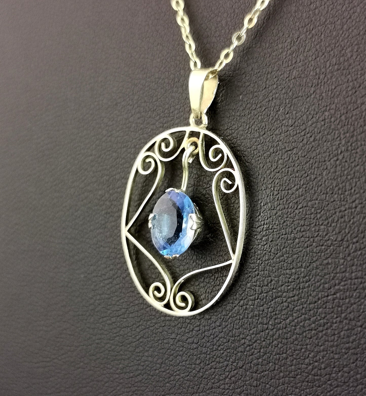 Antique Art Nouveau Blue paste pendant necklace, 9ct gold