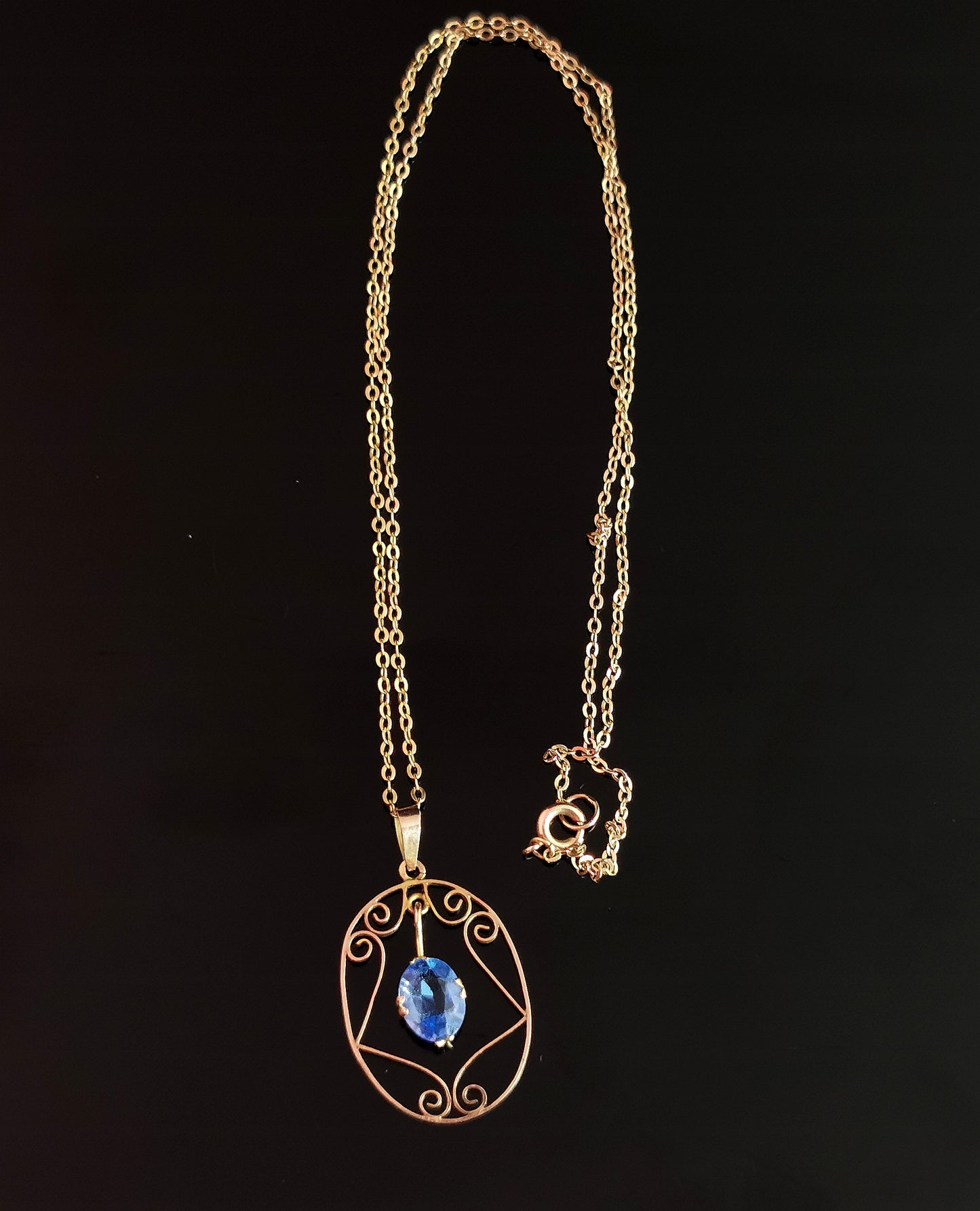 Antique Art Nouveau Blue paste pendant necklace, 9ct gold