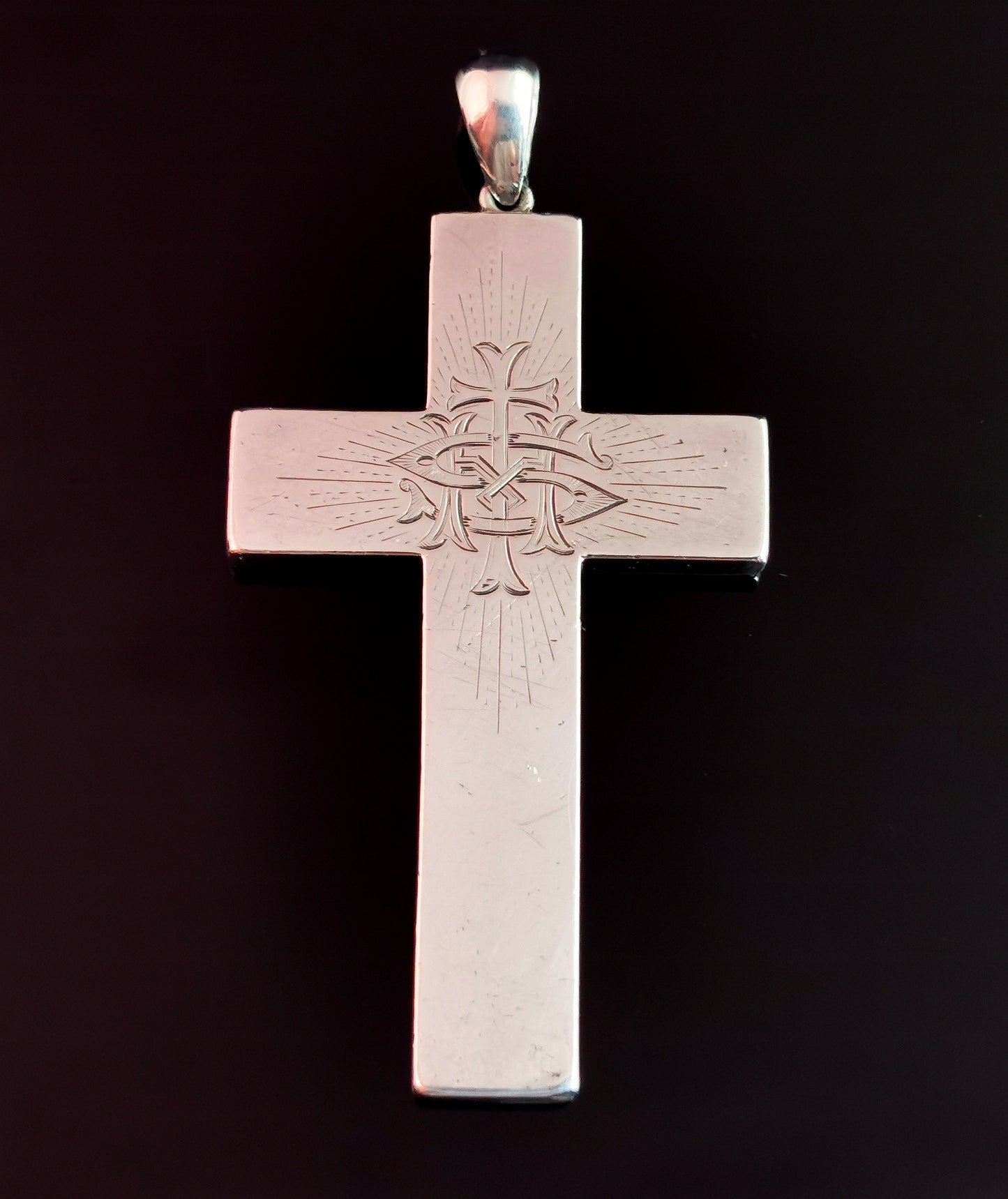 Rare antique silver cross pendant, Large, Heavy, Victorian