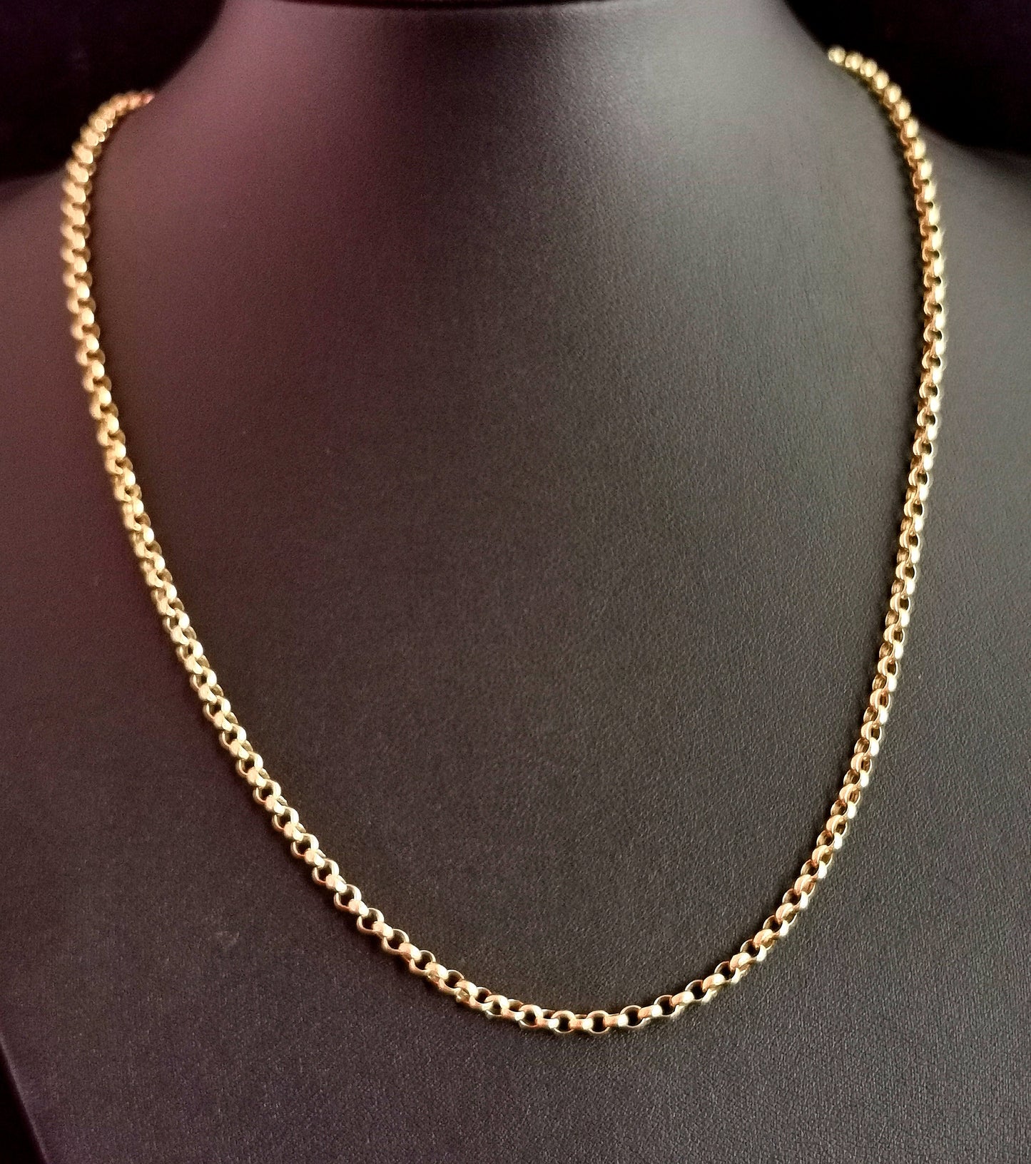 Vintage 9ct yellow gold Belcher link chain necklace, rolo link
