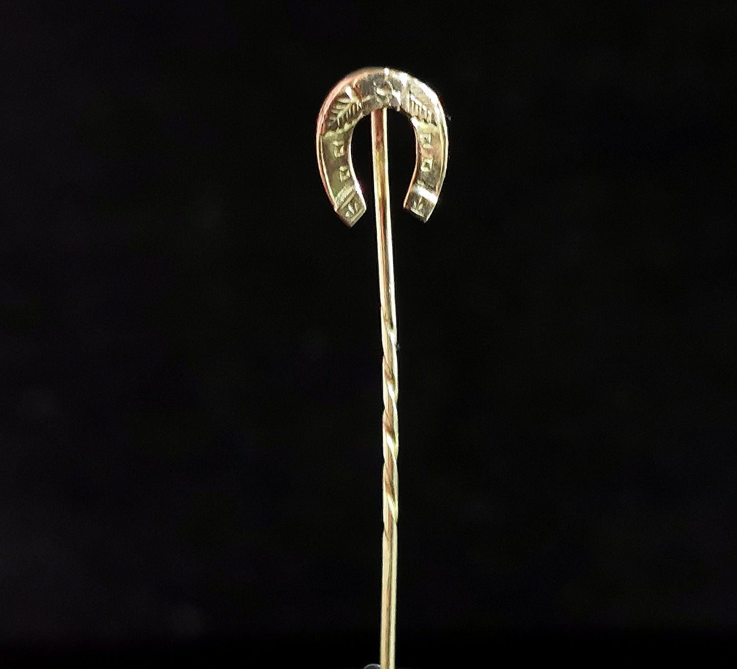 Antique 9ct gold horseshoe stick pin, Victorian, Lucky