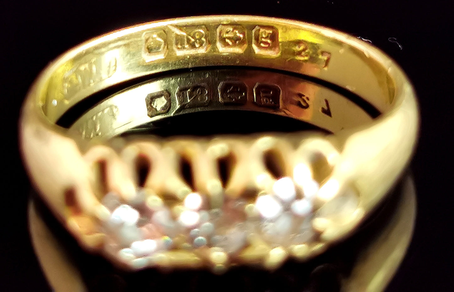 Antique Diamond three stone ring, 18ct gold, Edwardian
