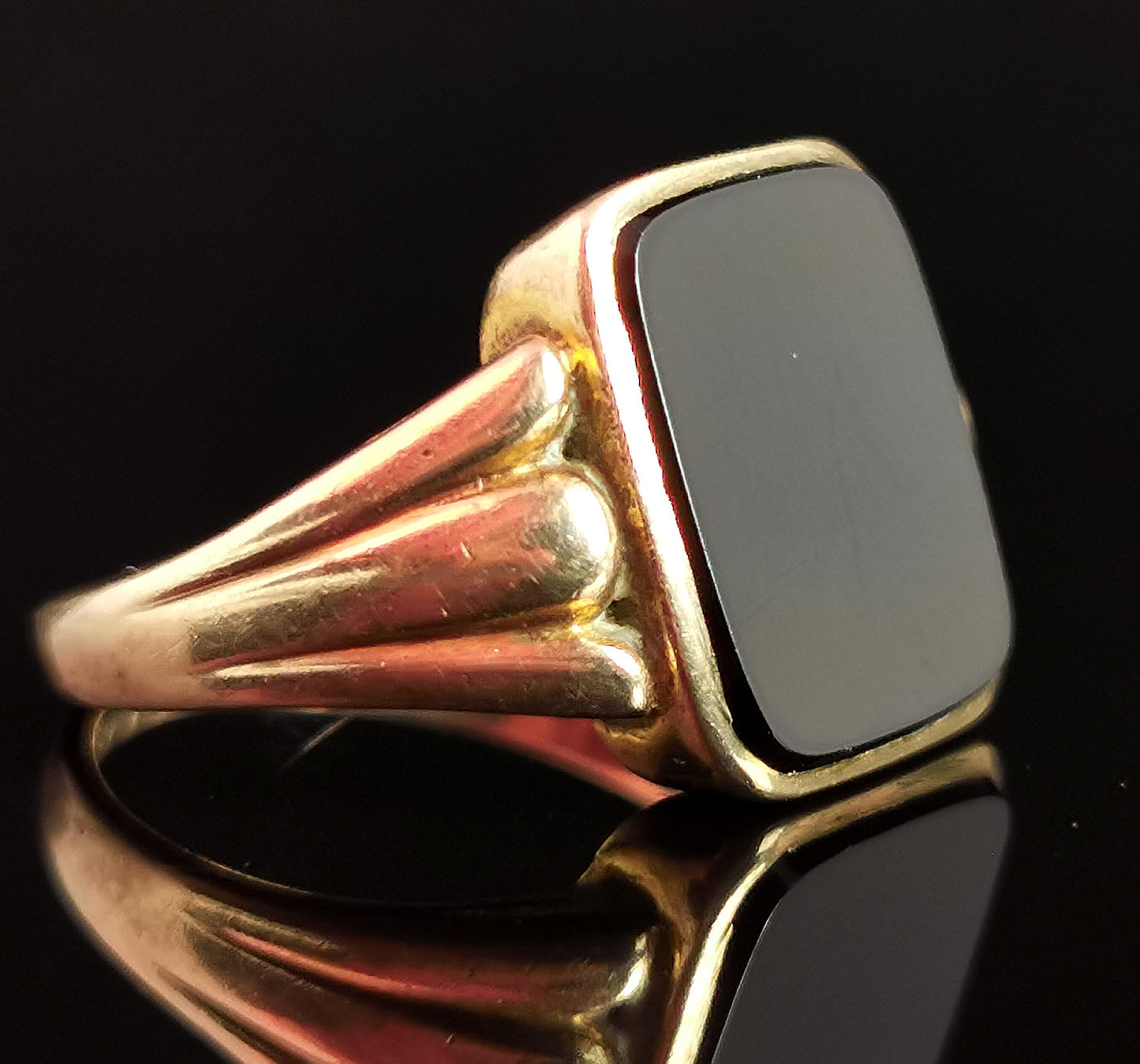 Vintage onyx signet ring, 9ct gold, pinky ring