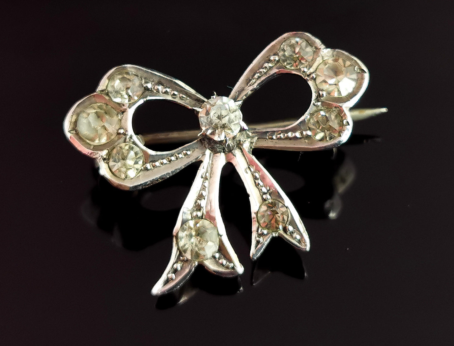 Antique sterling silver and paste bow brooch, Edwardian