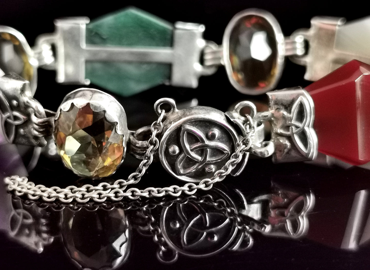 Victorian Scottish agate and citrine bracelet, Sterling silver, Celtic design