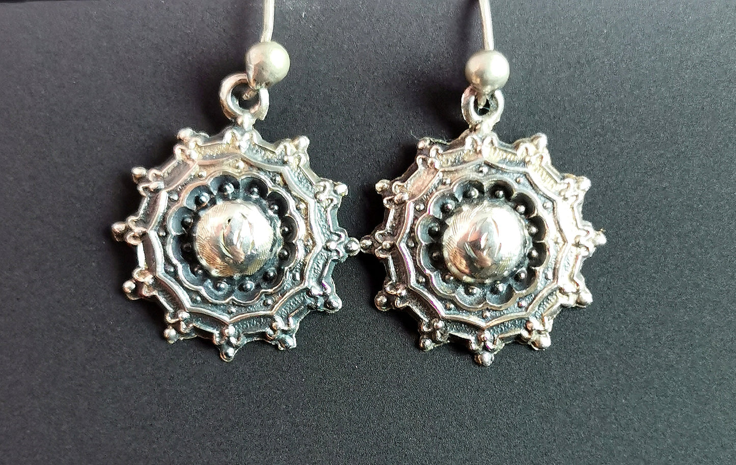 Antique Victorian silver target earrings