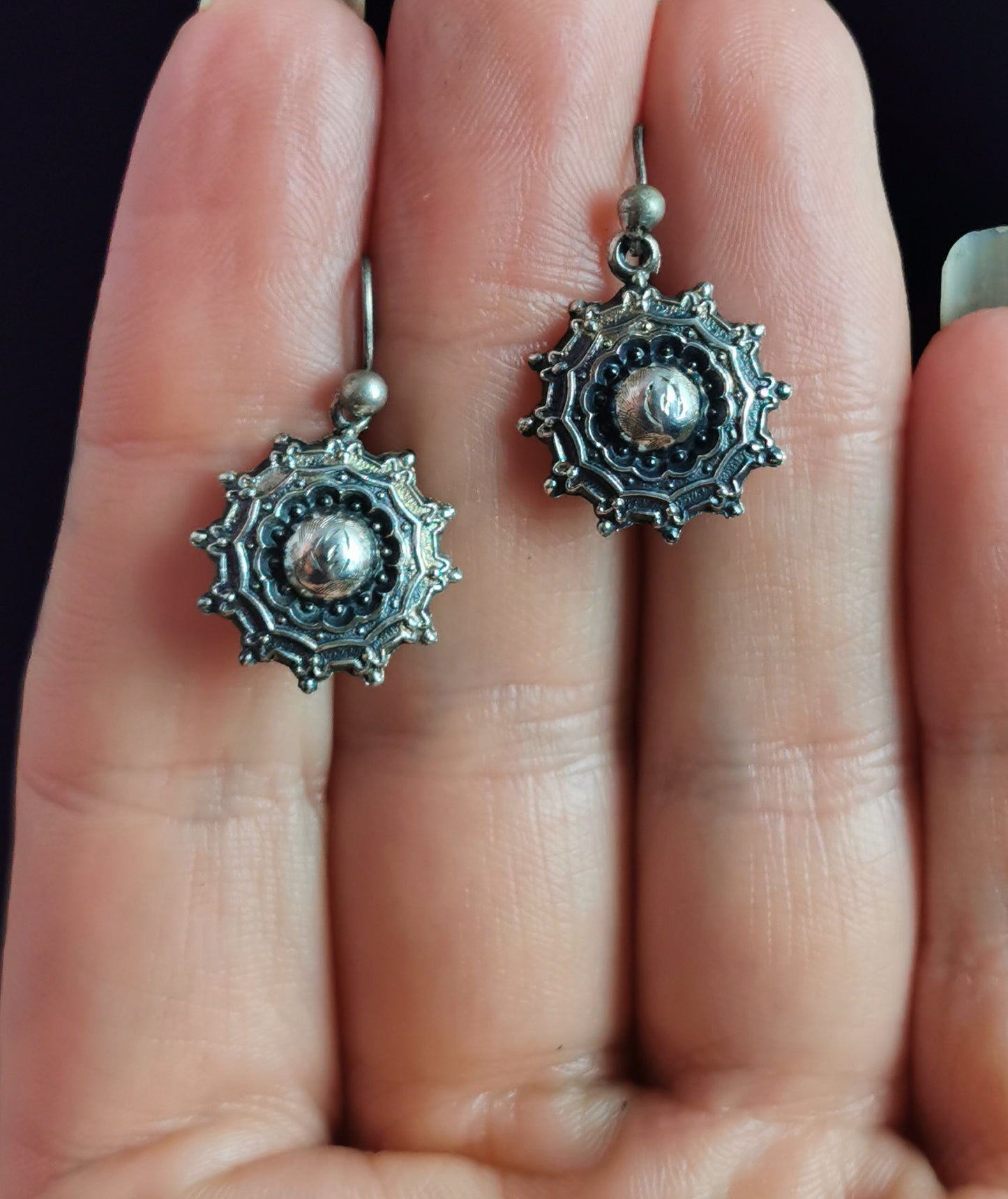 Antique Victorian silver target earrings