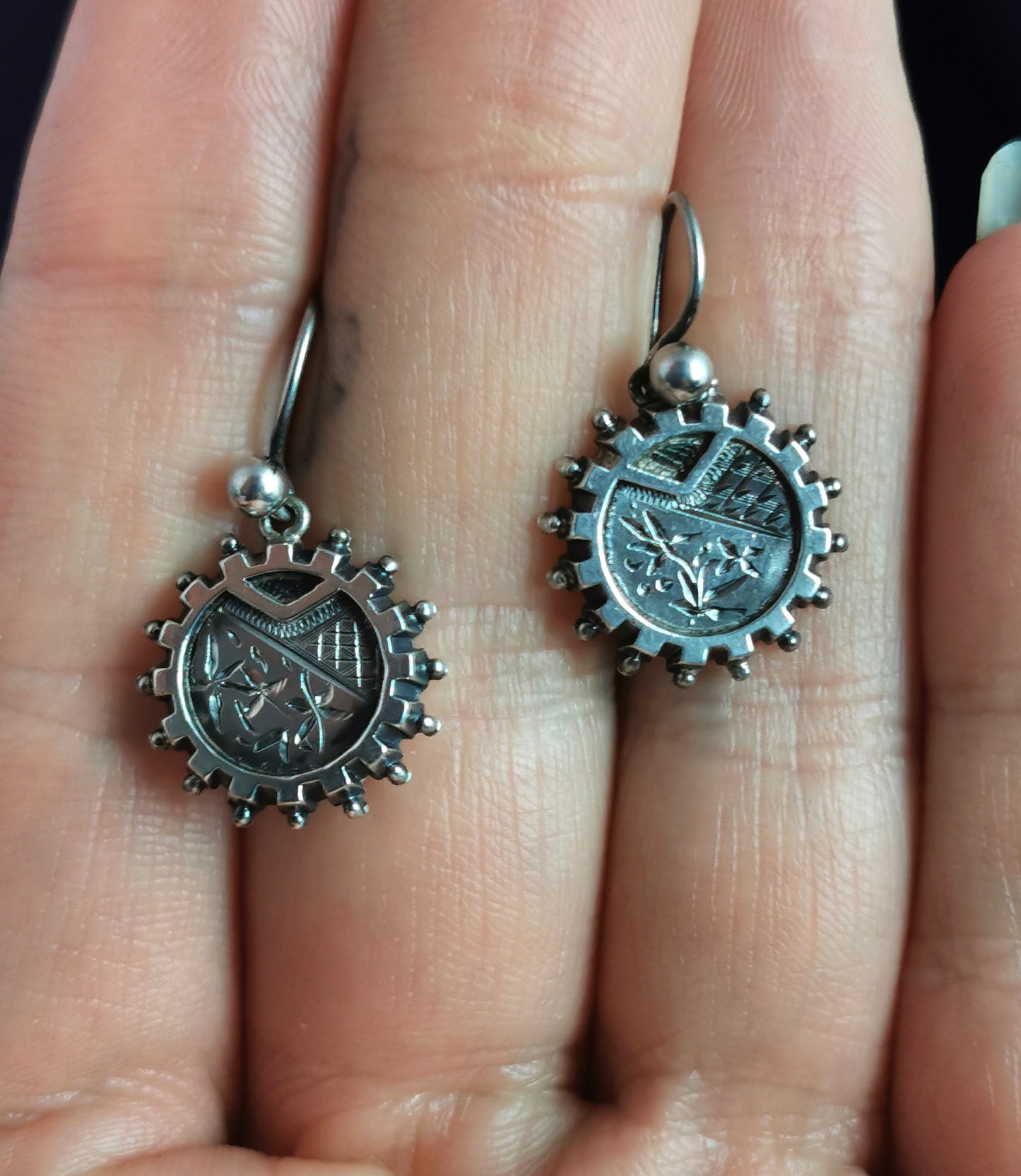 Antique Victorian silver aesthetic earrings, dangly