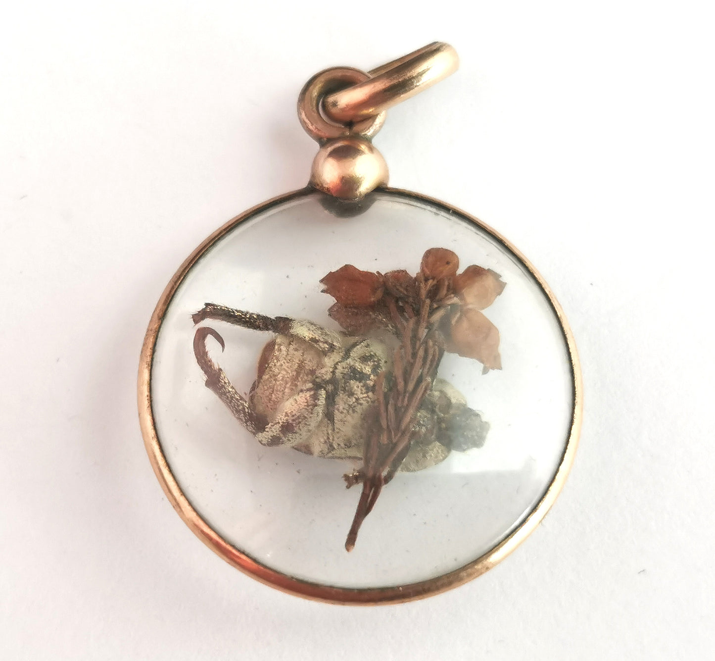 Antique French Beetle and Flower locket pendant, 9ct Rose gold