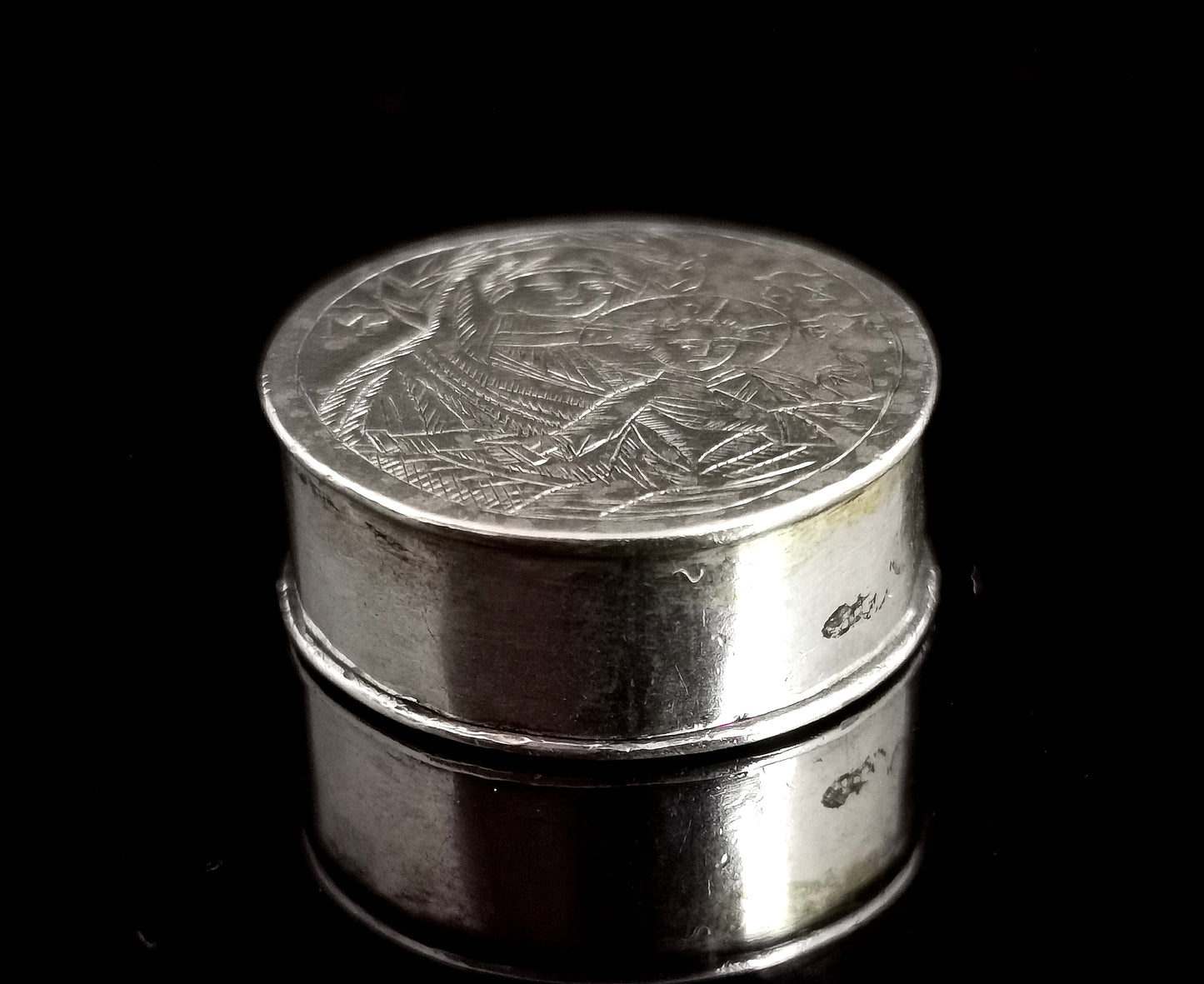 Antique silver reliquary locket pendant, INRI, mourning