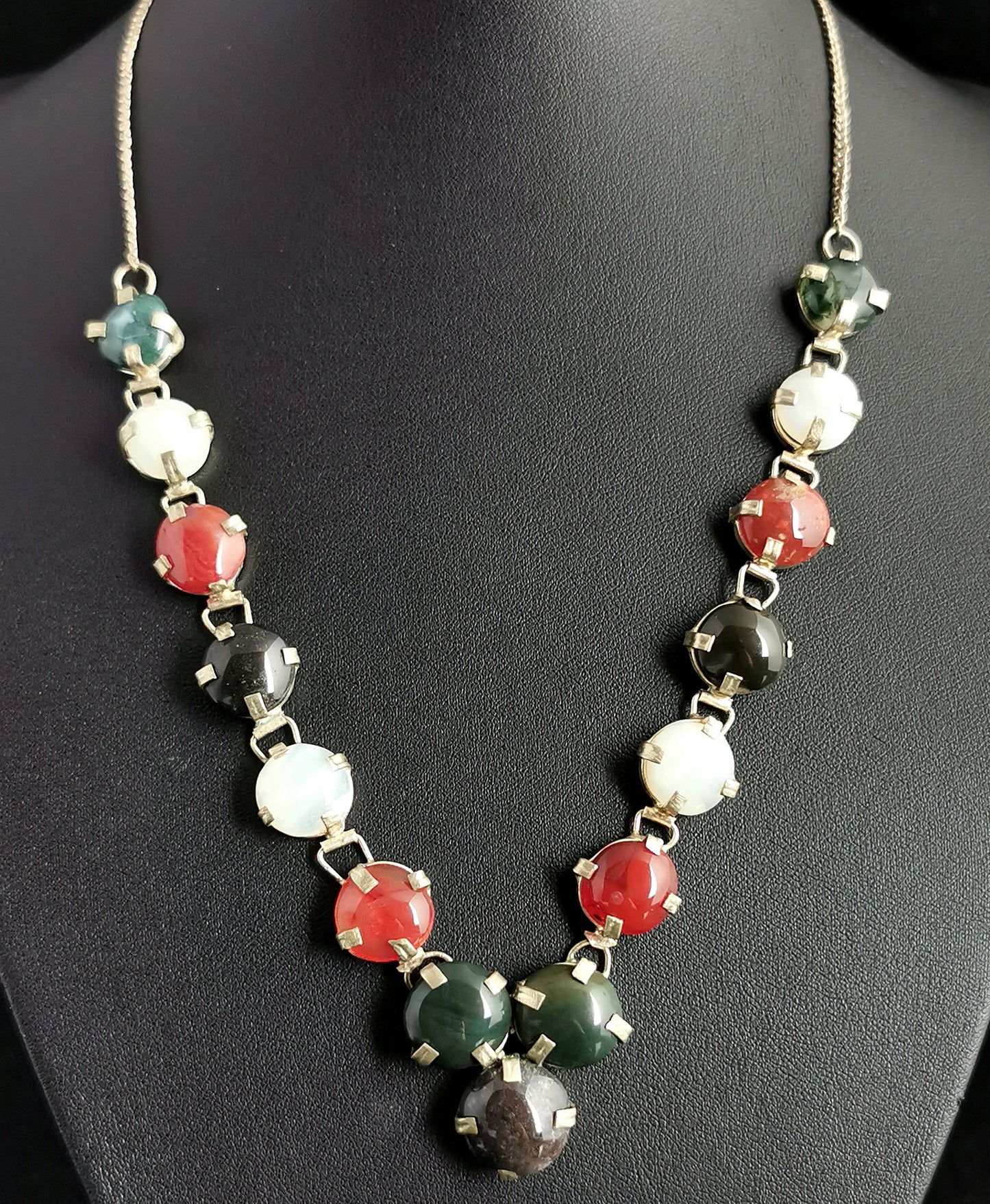 Antique multi gemstone necklace, Agate, Carnelian and Feldspar