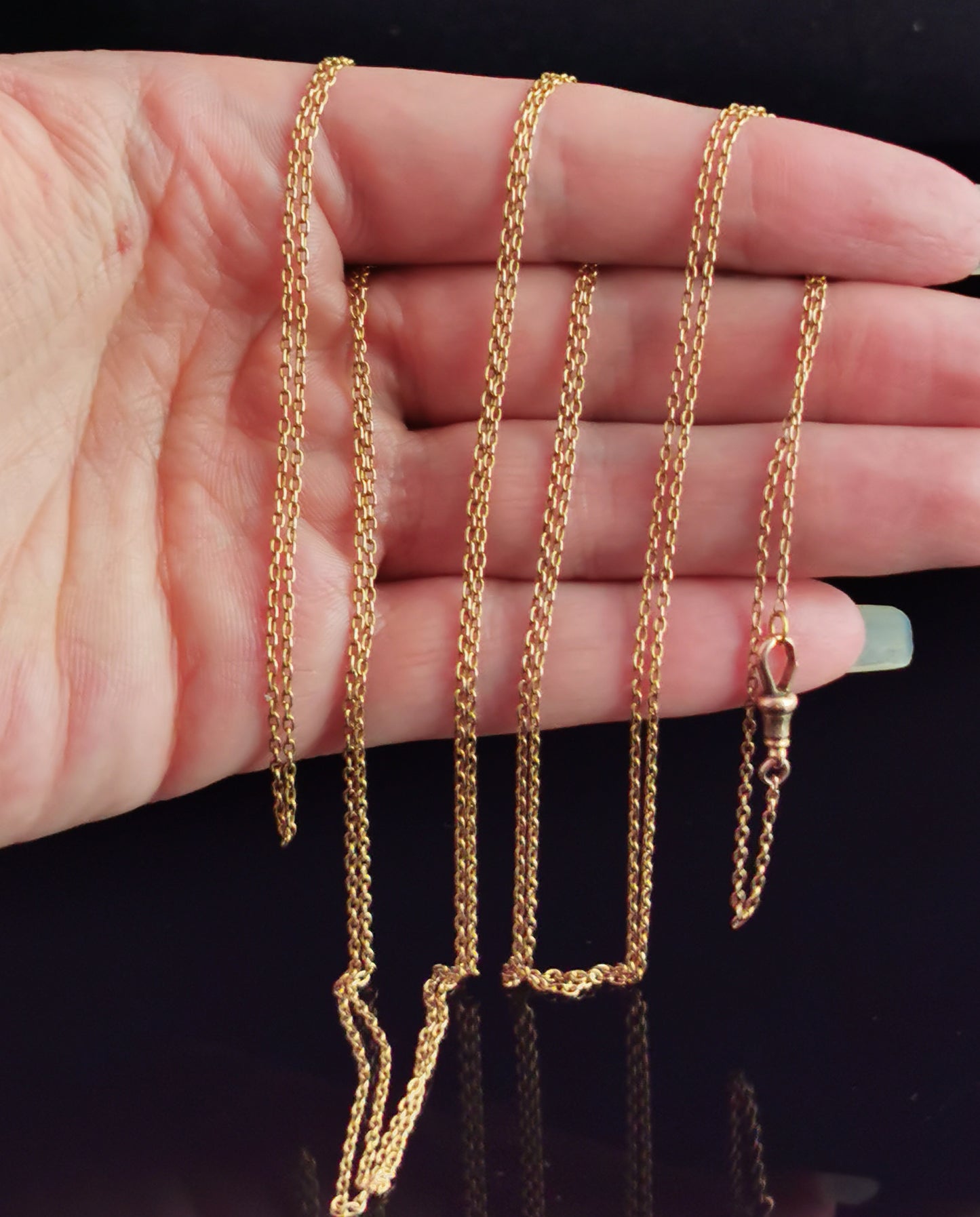 Antique 15ct yellow gold longuard chain necklace, Victorian, trace link