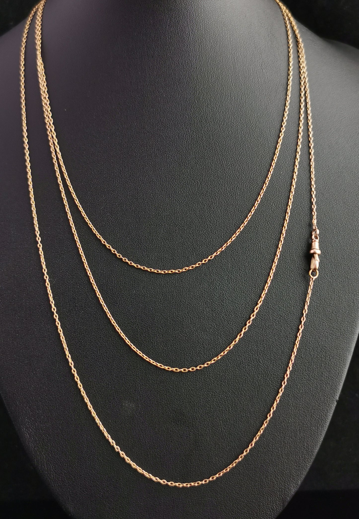 Antique 15ct yellow gold longuard chain necklace, Victorian, trace link