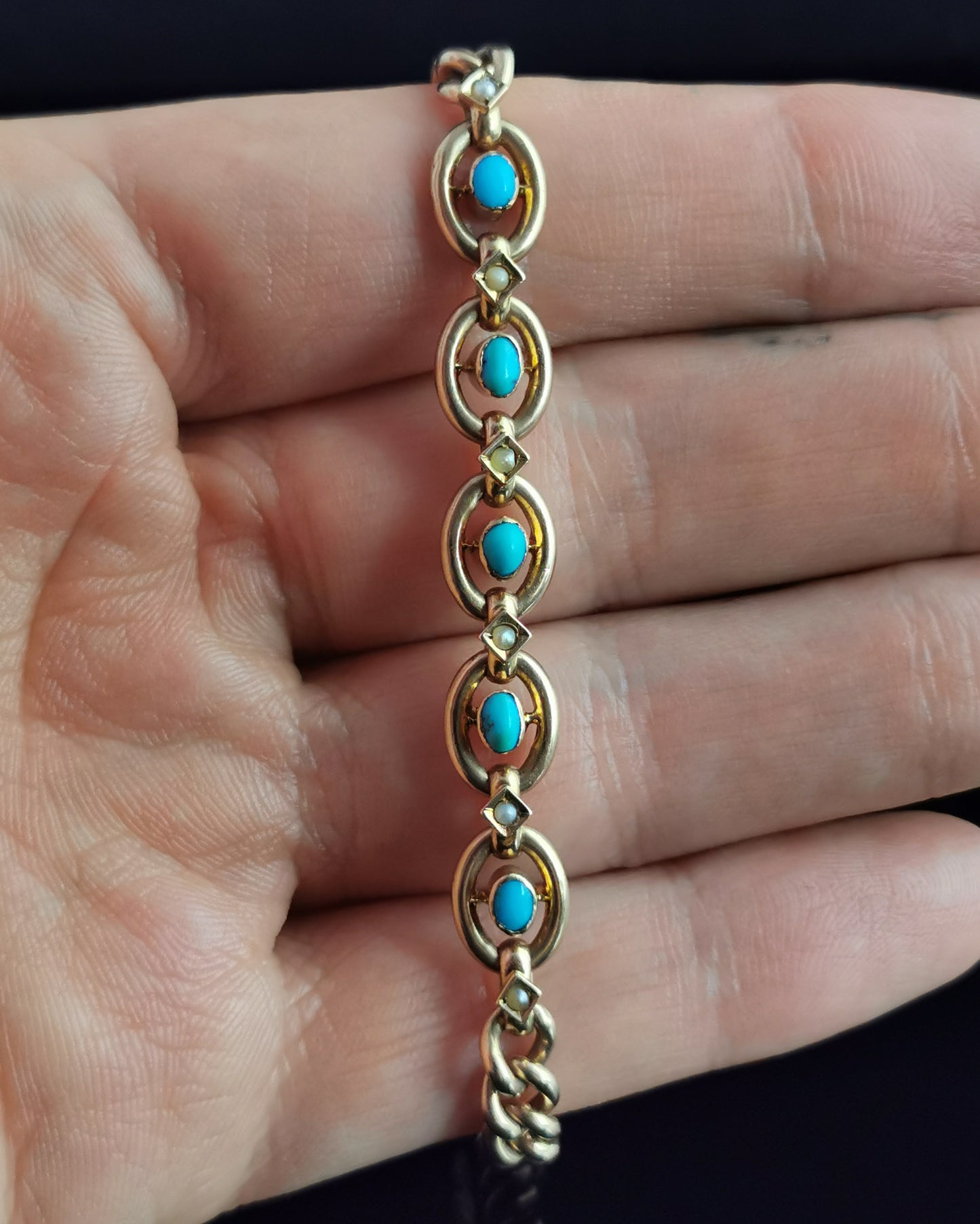 Antique Victorian Turquoise and pearl bracelet, 9ct gold