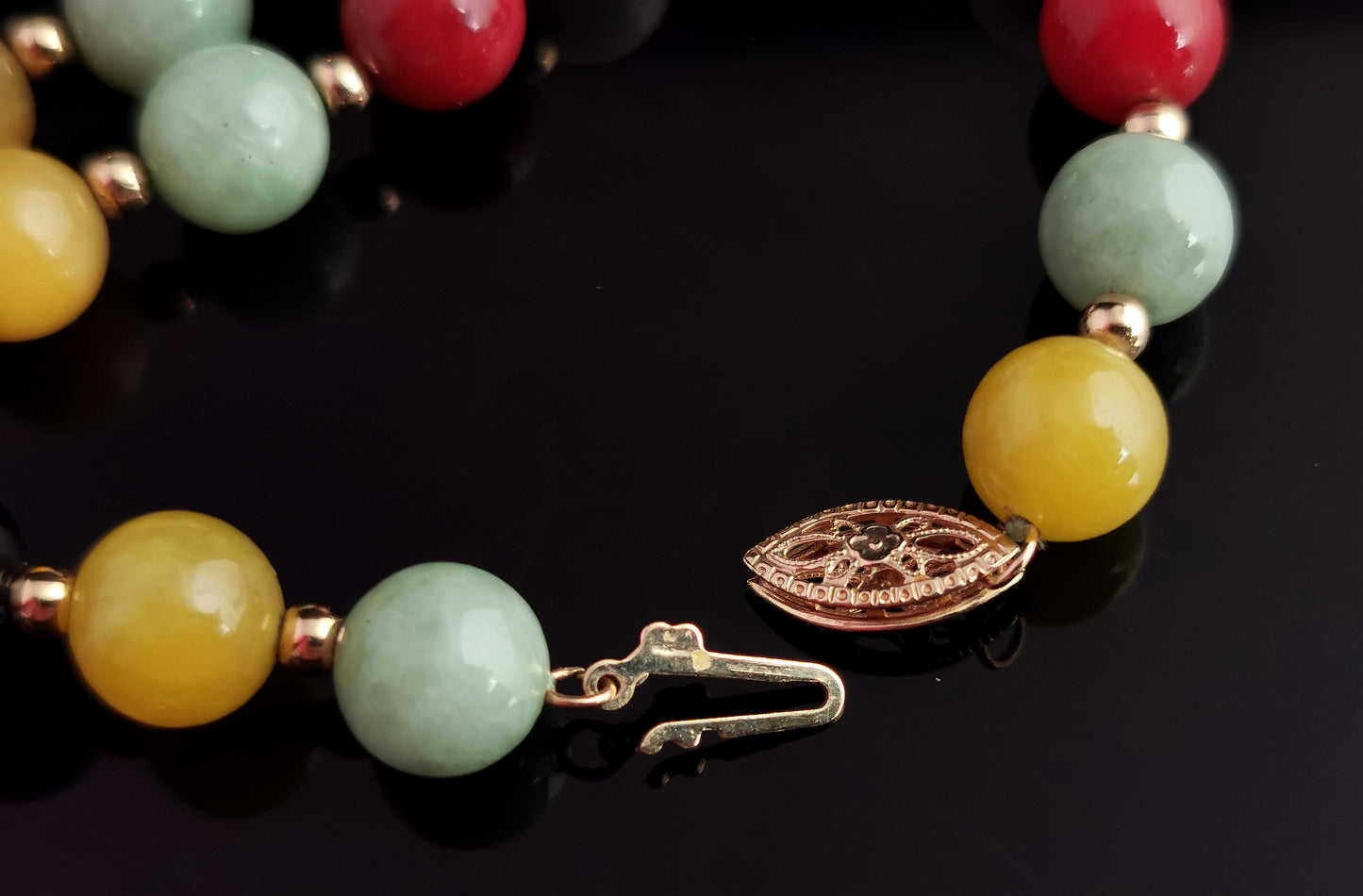 Vintage multi gemstone bead necklace, 14k gold clasp