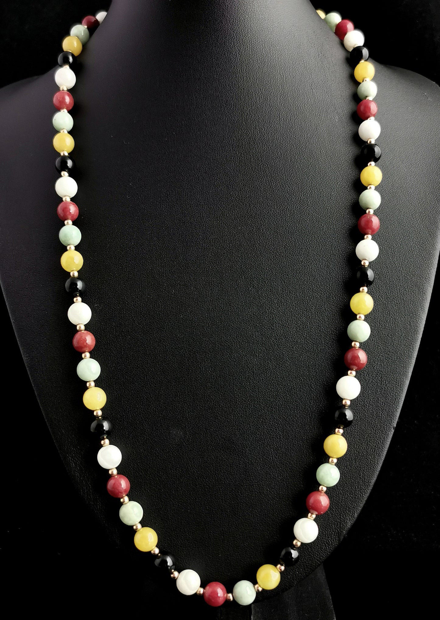 Vintage multi gemstone bead necklace, 14k gold clasp