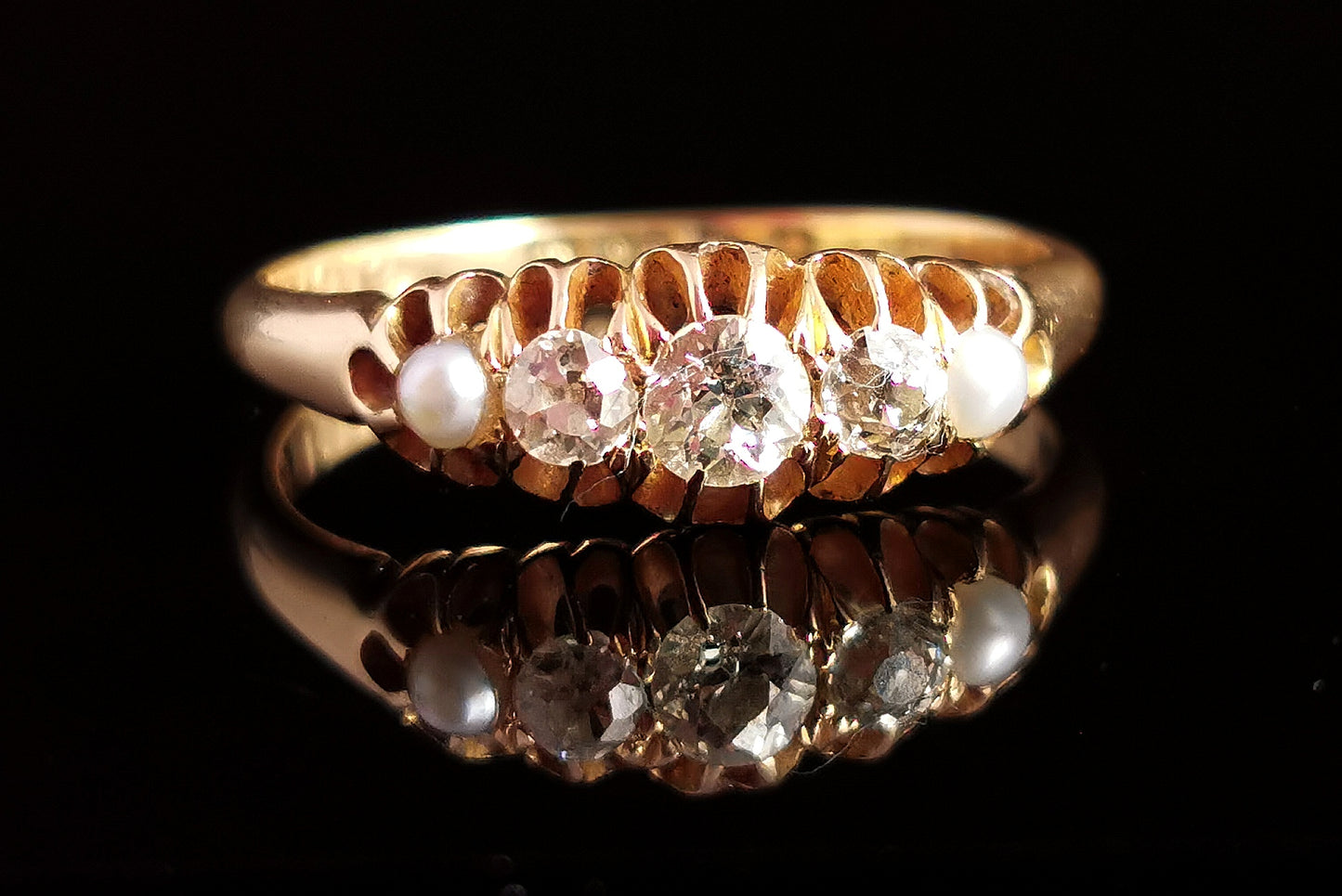 Antique diamond and pearl ring, 18ct gold, Edwardian