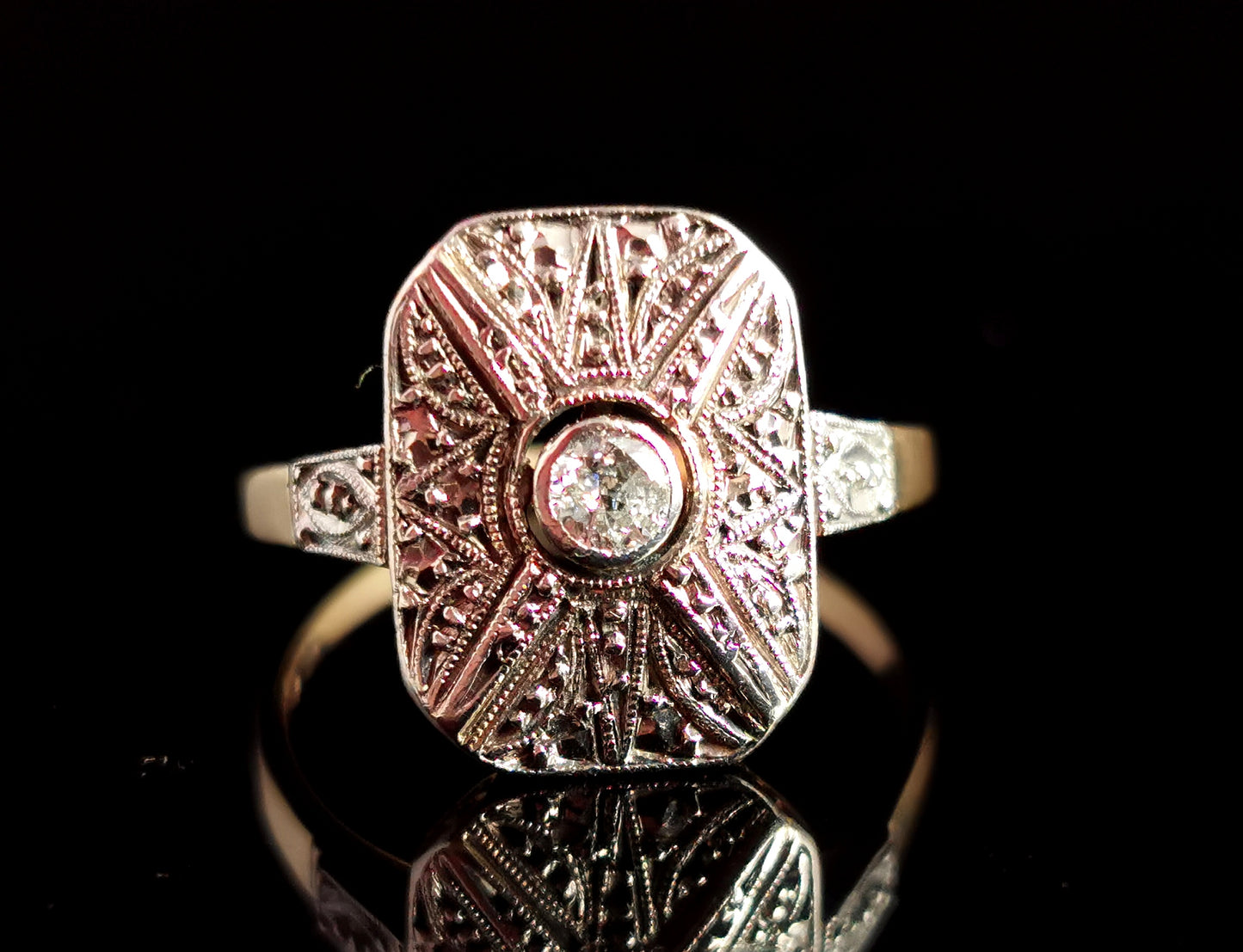 Vintage Art Deco style diamond panel ring, 14ct gold and silver