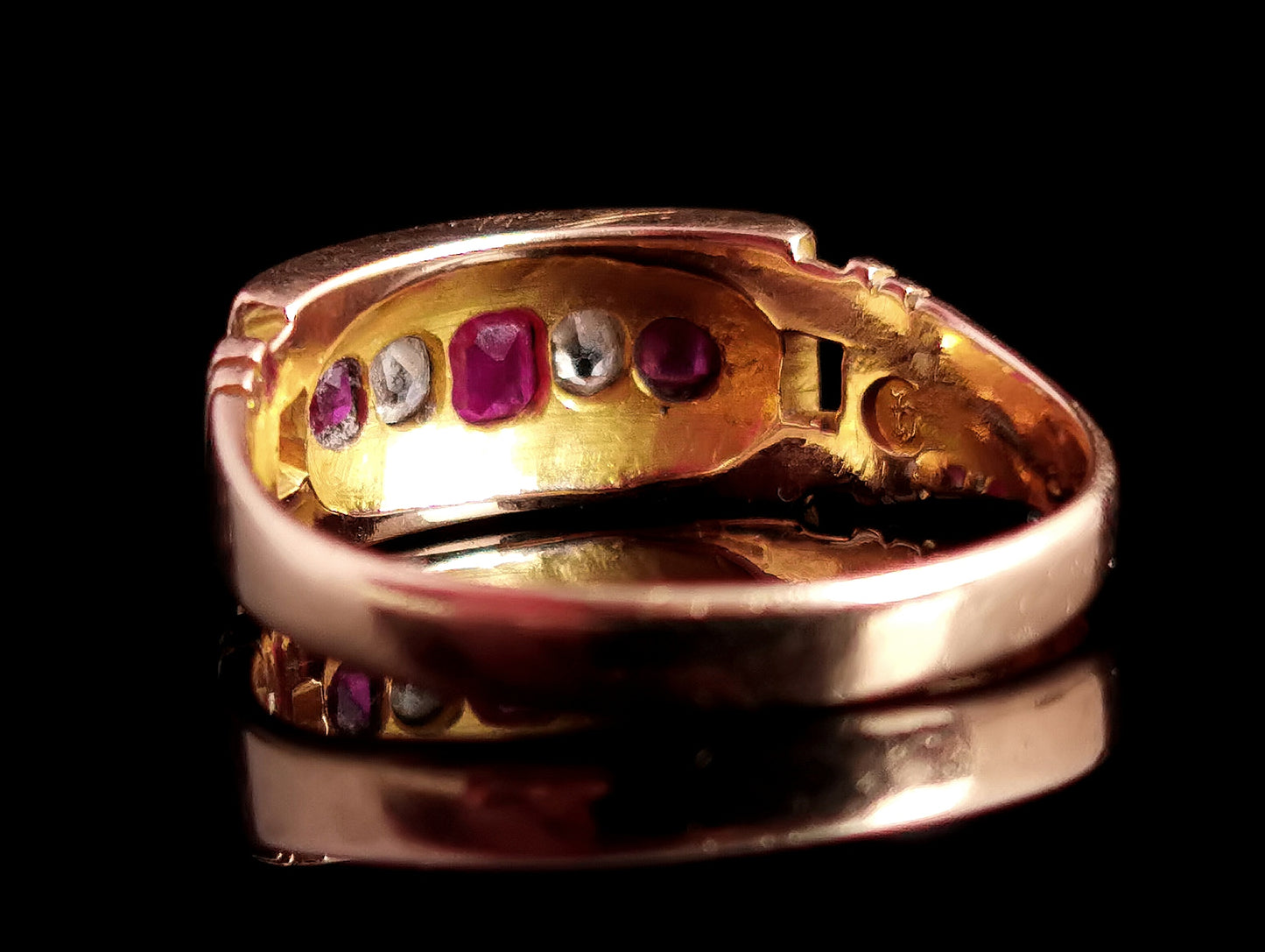 Antique Ruby and Diamond band ring, 15ct gold, Victorian