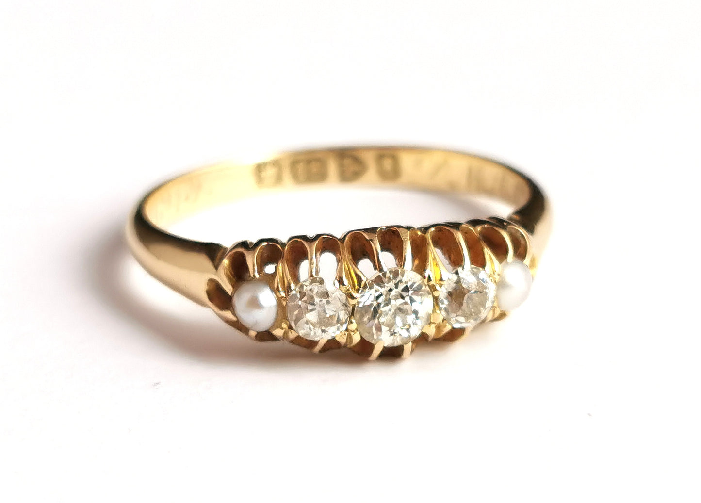 Antique diamond and pearl ring, 18ct gold, Edwardian