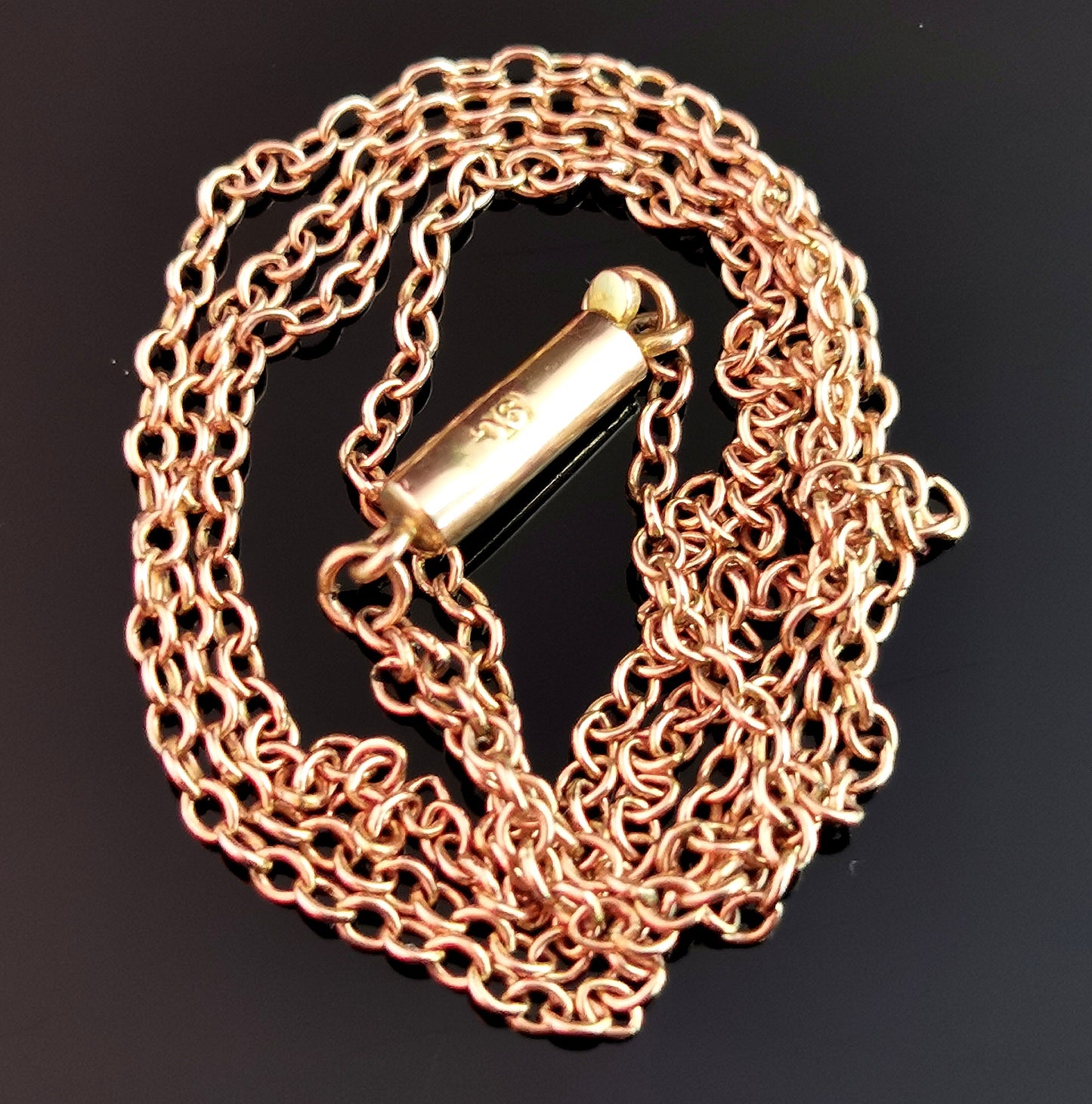 Antique 9ct Rose gold trace link chain necklace, Edwardian