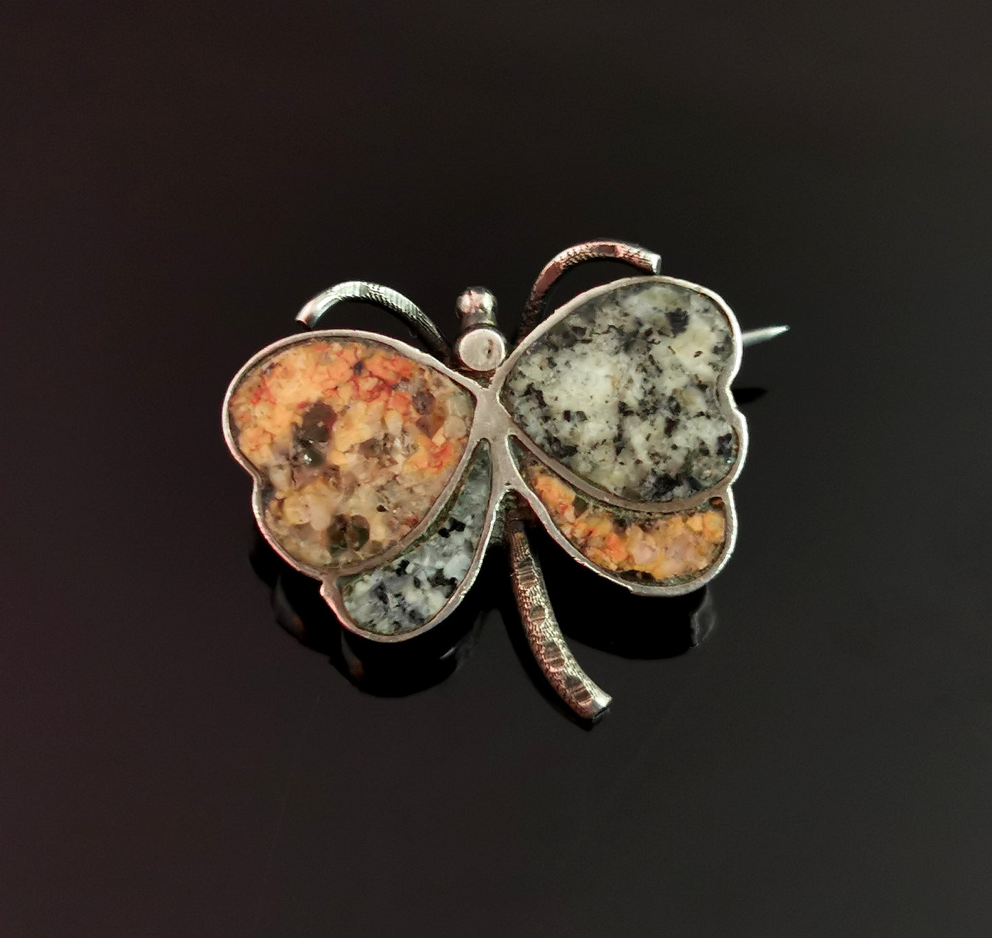 Antique Scottish agate and Silver Butterfly brooch