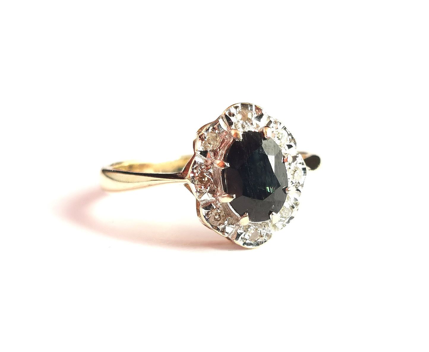 Vintage Sapphire and diamond cluster ring, 9ct yellow gold