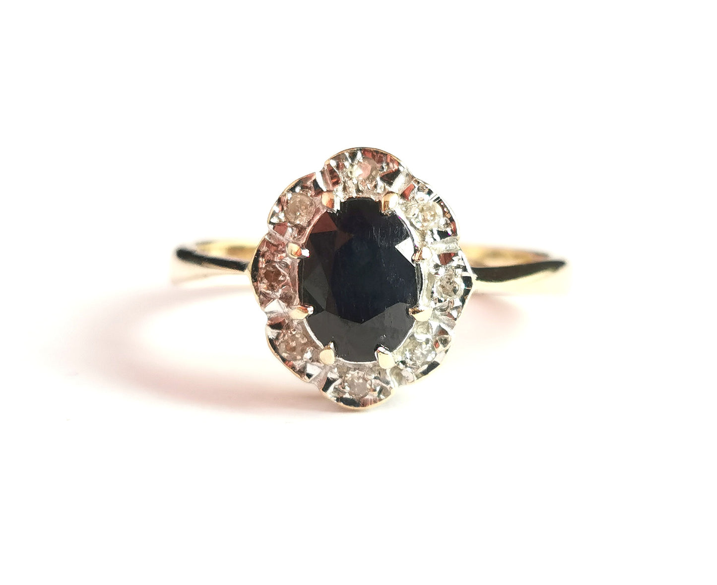 Vintage Sapphire and diamond cluster ring, 9ct yellow gold