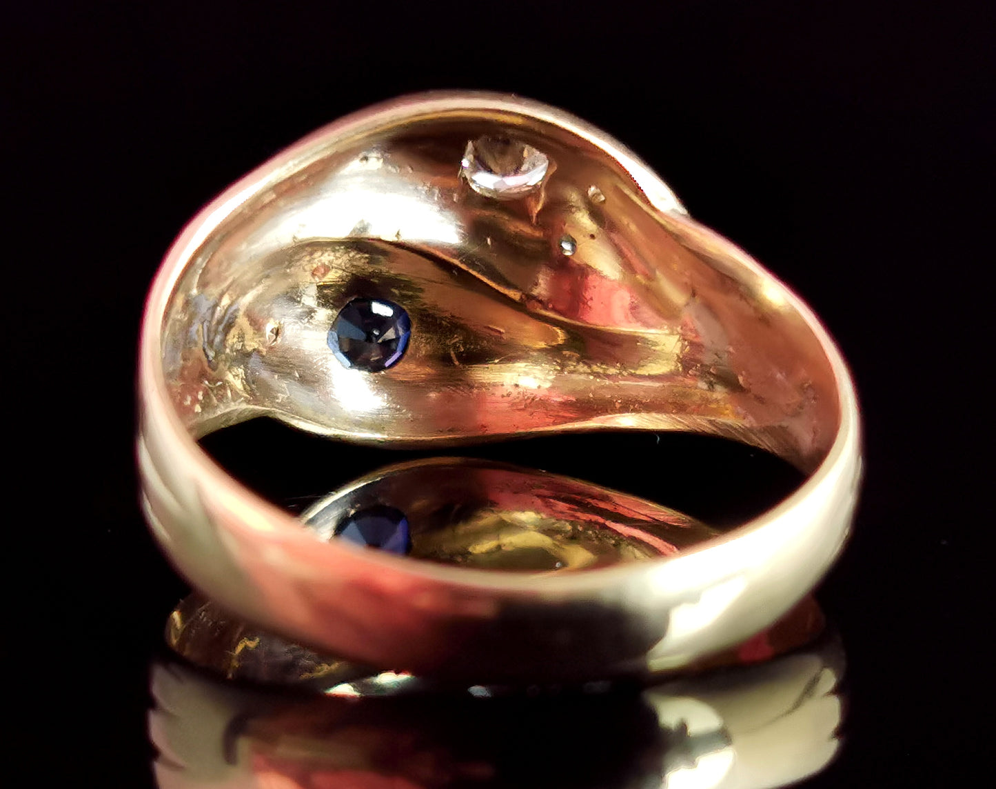 Antique Sapphire and diamond snake ring, 9ct gold, Victorian