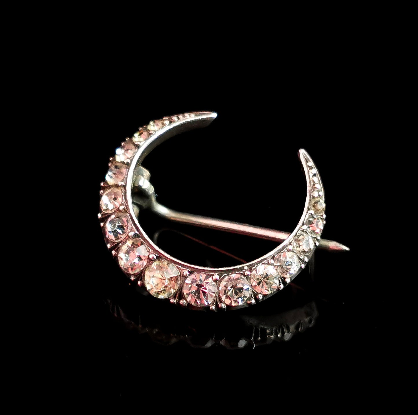 Antique Paste Crescent brooch, small, sterling silver