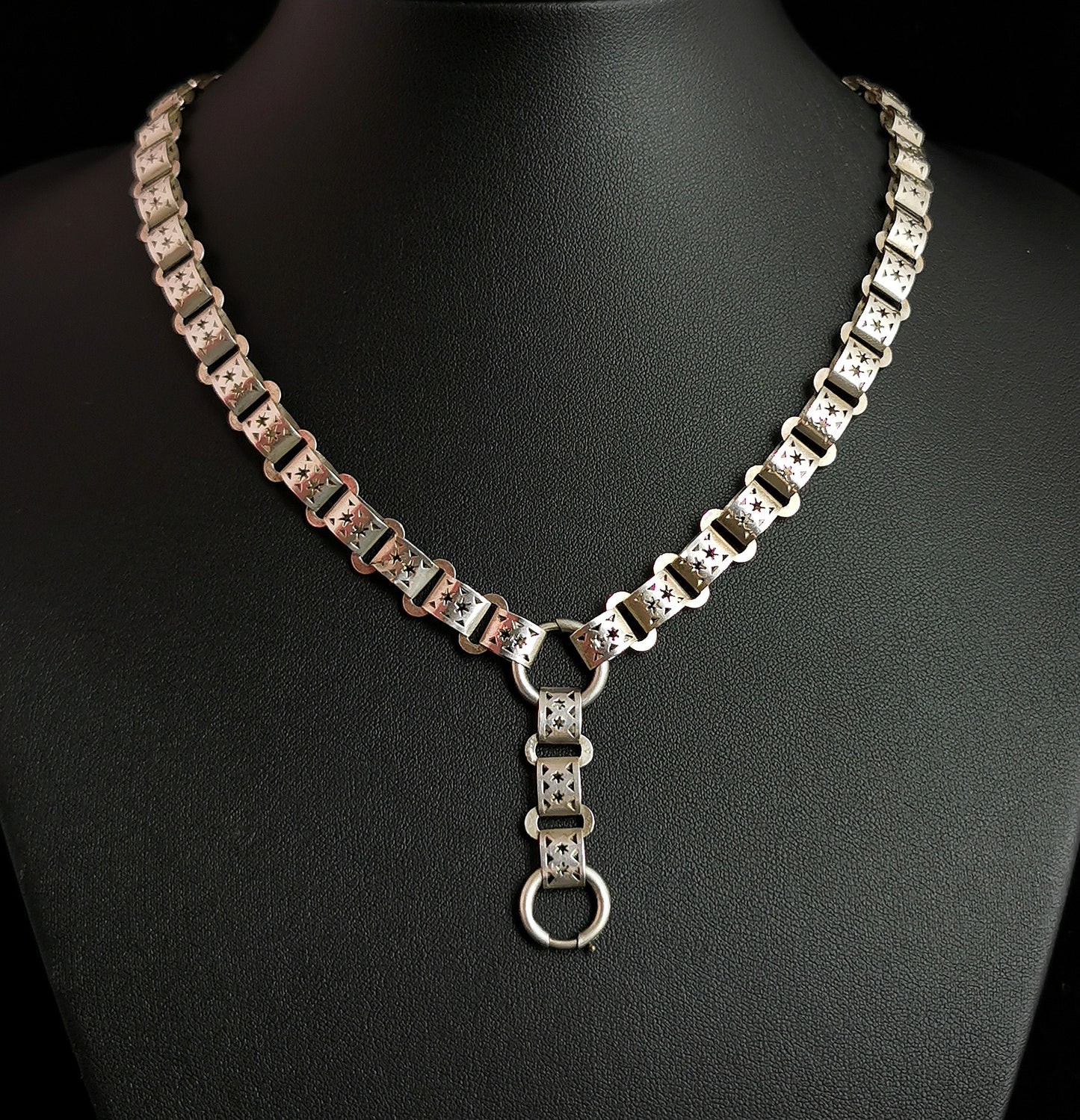 Antique Victorian silver book chain necklace, star links
