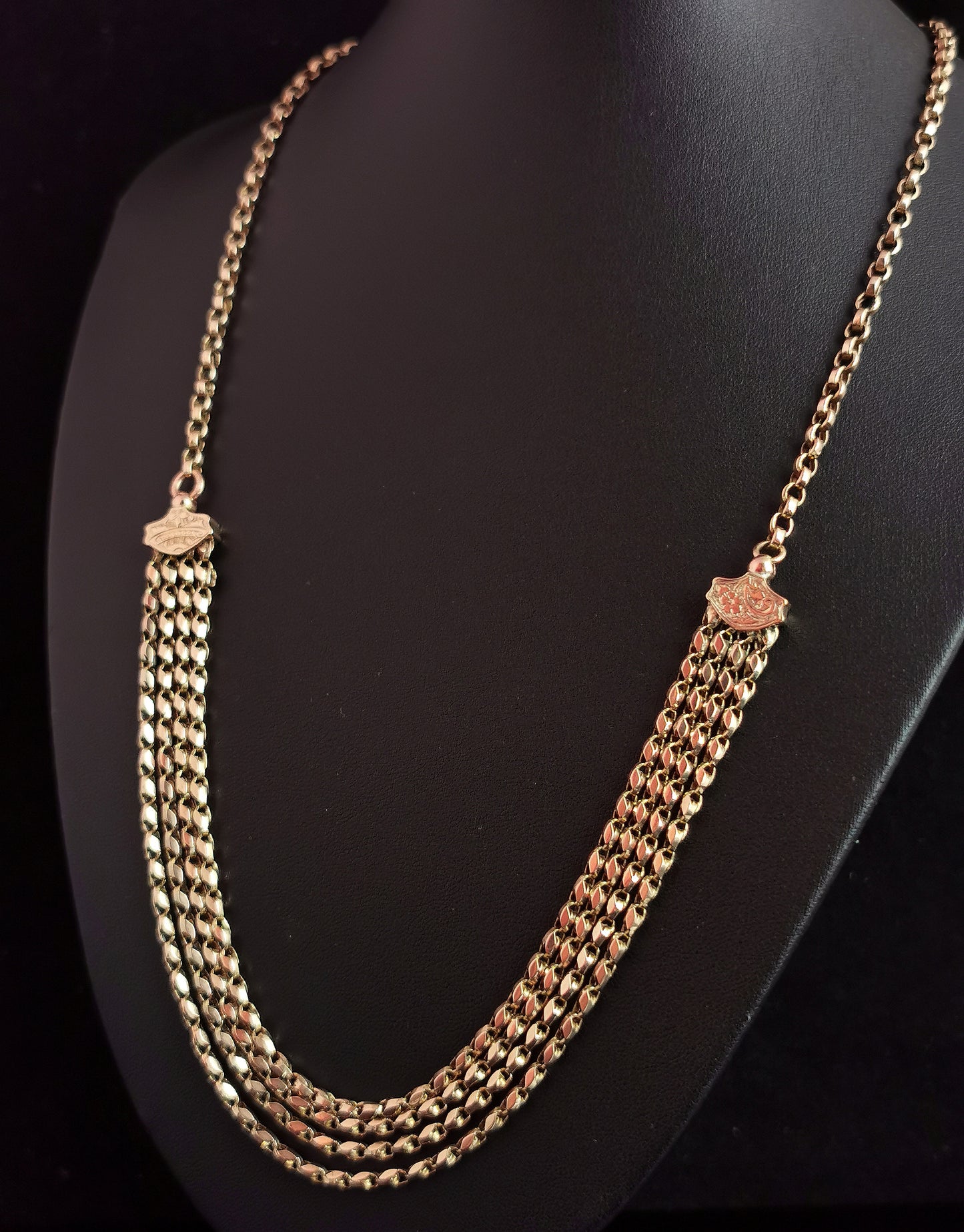 Antique 9ct gold swag necklace, fancy link chain