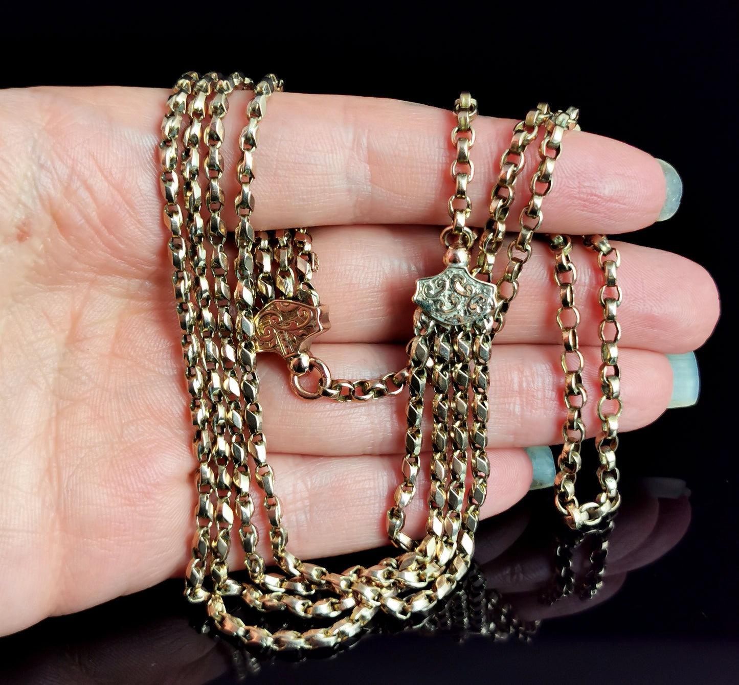 Antique 9ct gold swag necklace, fancy link chain