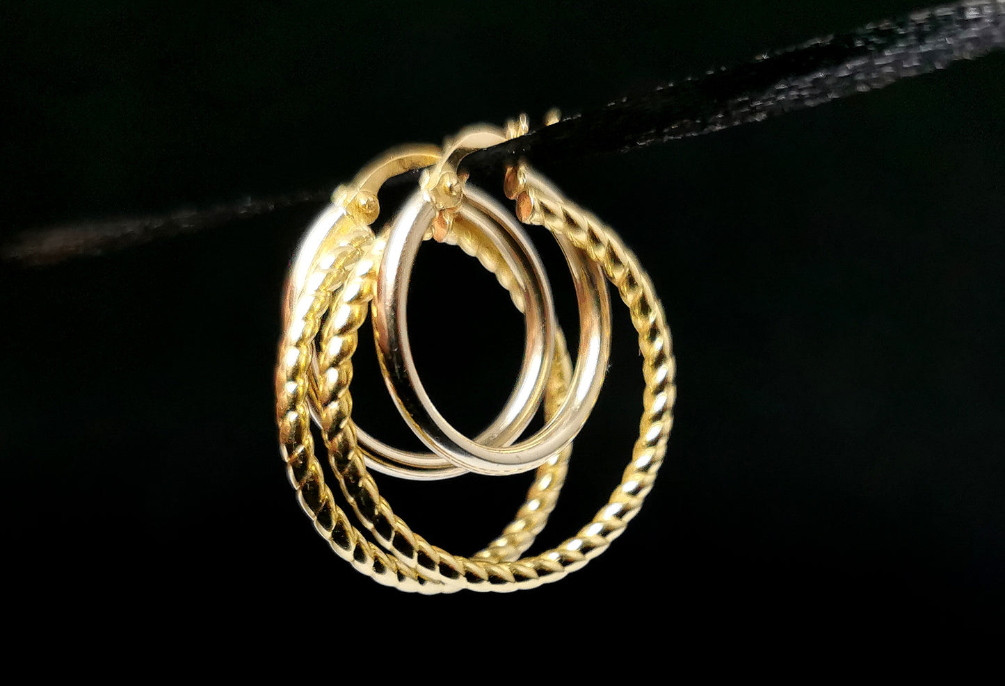 Vintage 9ct gold hoop earrings, twist double hoop