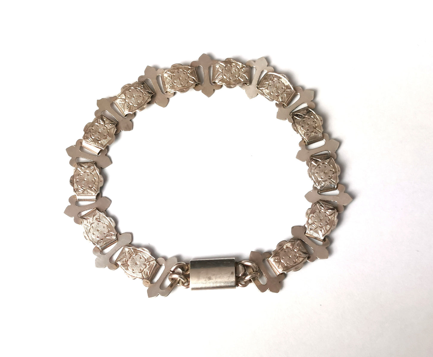 Antique Victorian silver book chain bracelet, floral