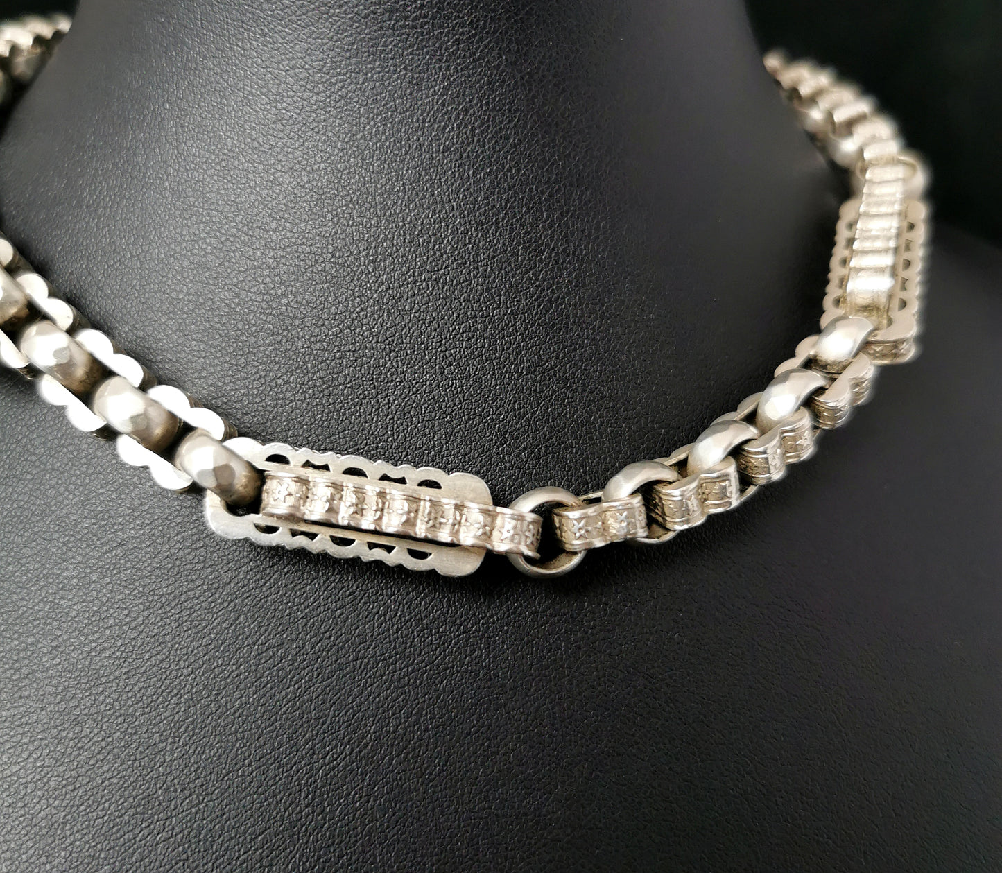 Antique silver Albert chain, fancy link, watch chain, Victorian