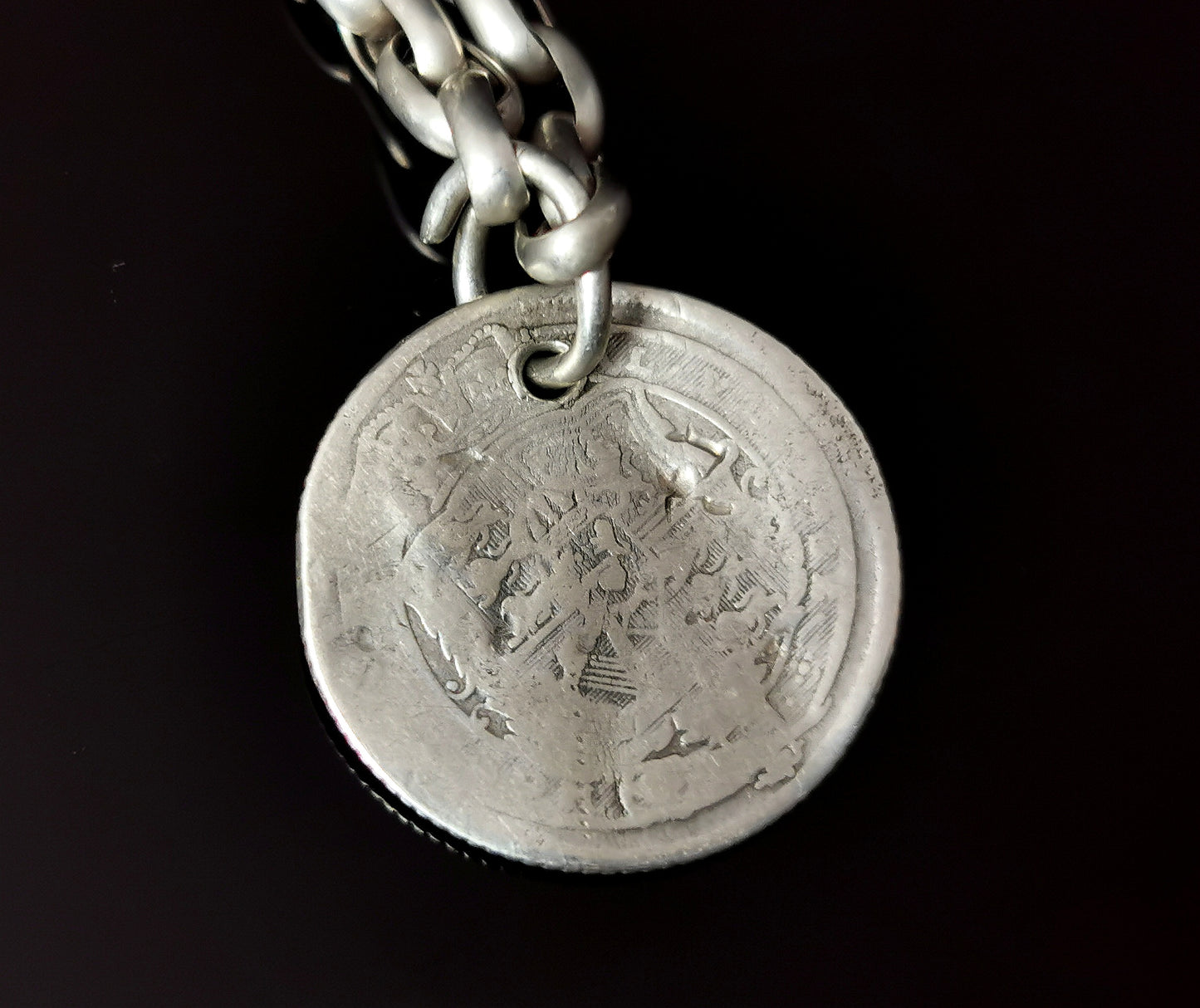 Antique Georgian silver longuard chain necklace, coin pendant