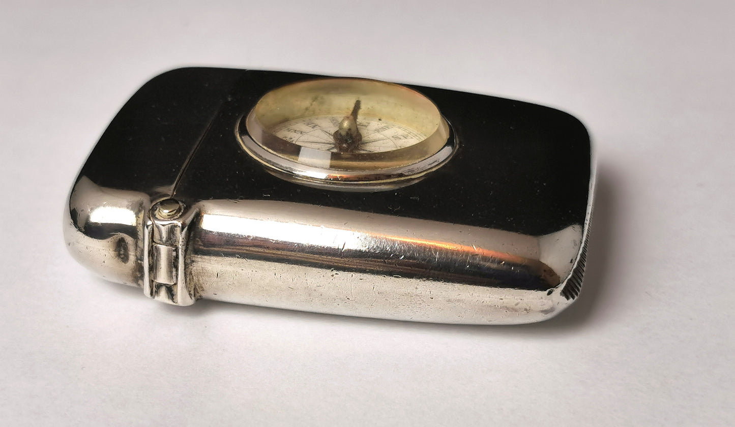 Antique silver vesta case, Compass, Victorian
