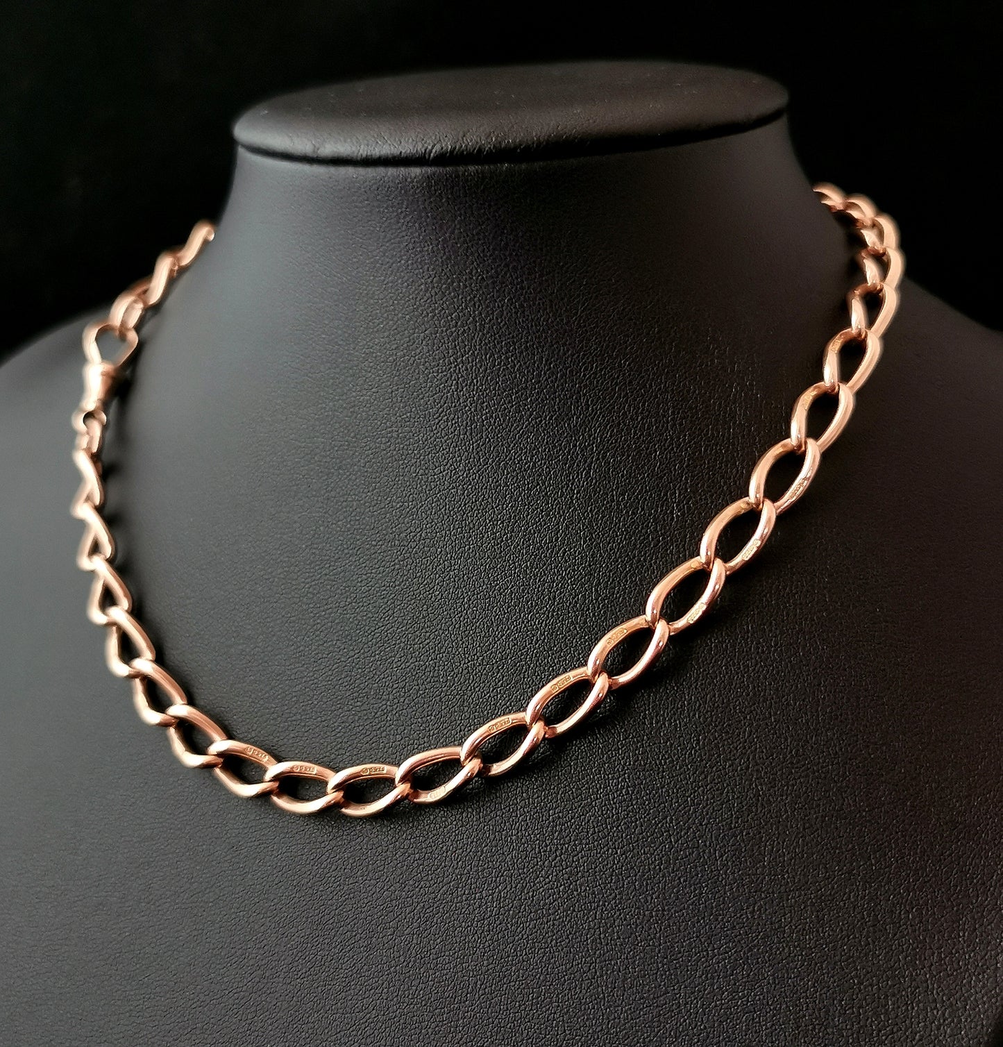 Antique 9ct Rose gold curb link Albert chain, watch chain necklace, Victorian
