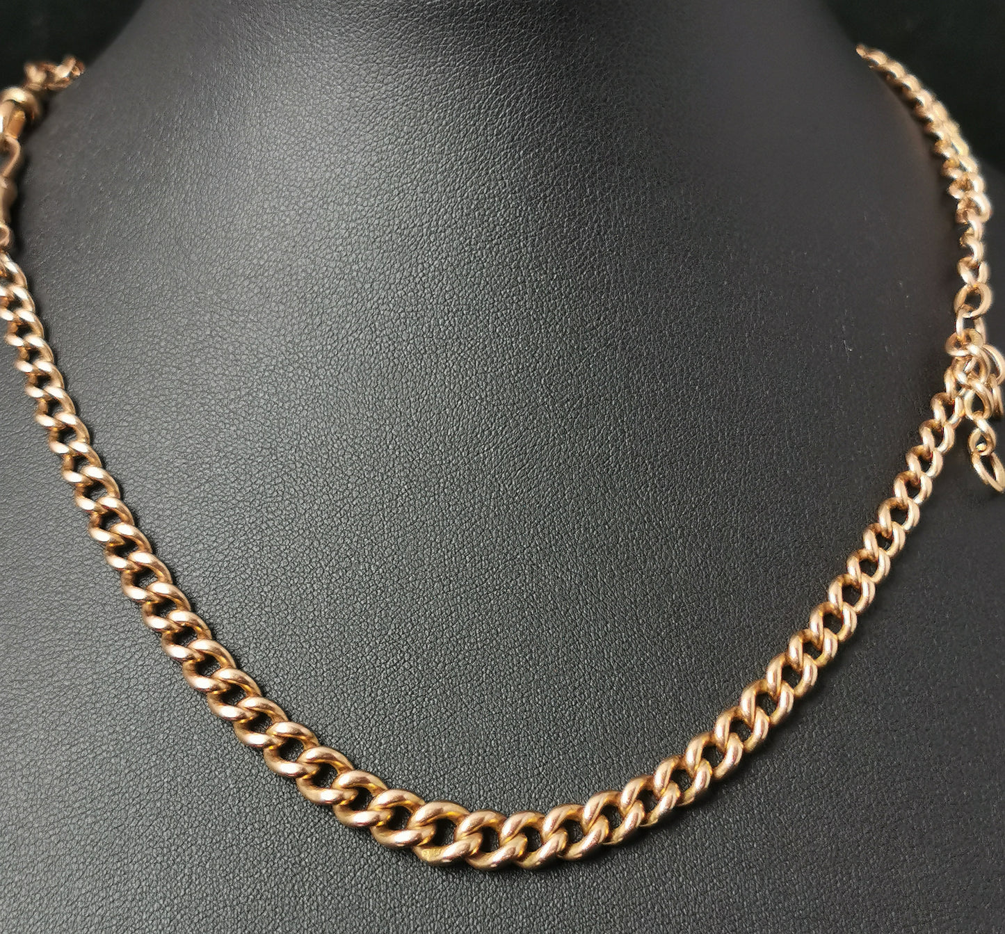 Antique 9ct Rose gold Albert chain, curb link, watch chain necklace