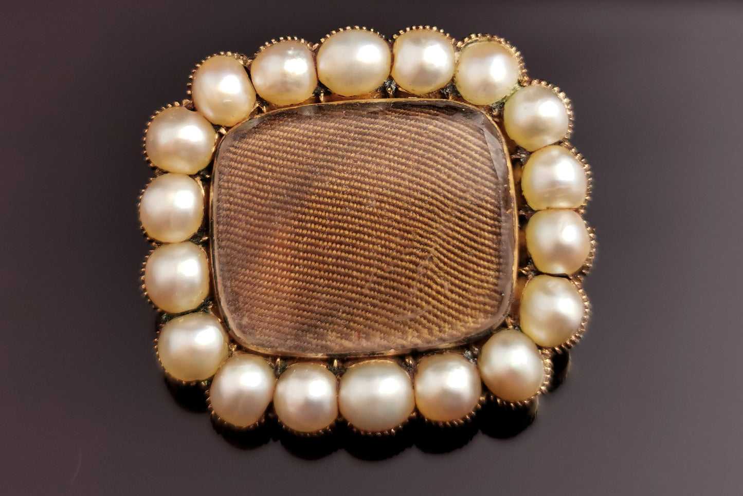 Antique Victorian Split pearl mourning brooch, 9ct gold, Hairwork