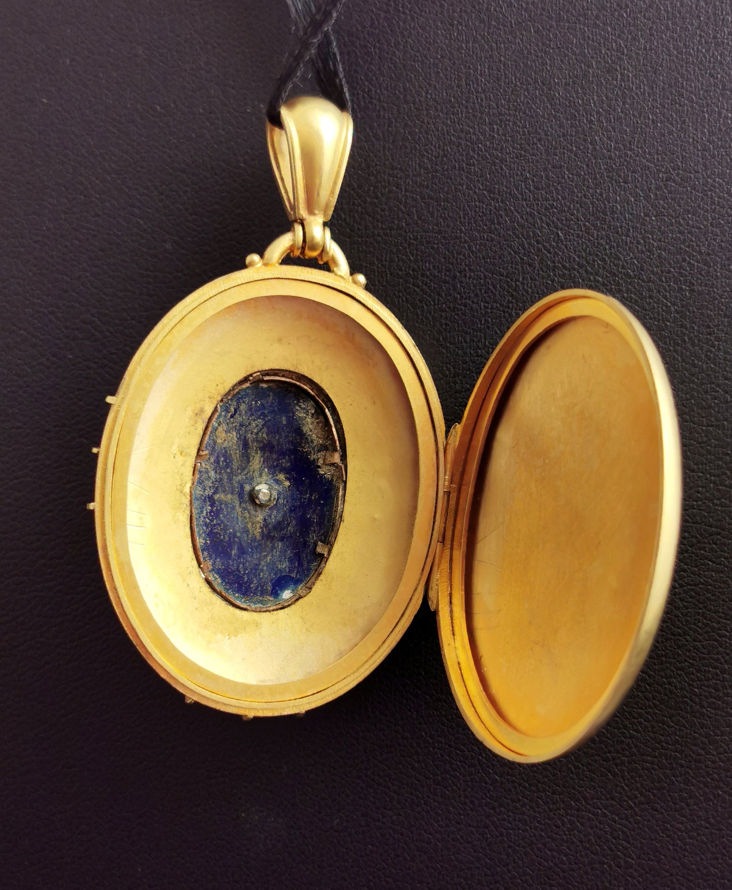 Antique Victorian 18ct gold Diamond and Blue enamel locket pendant