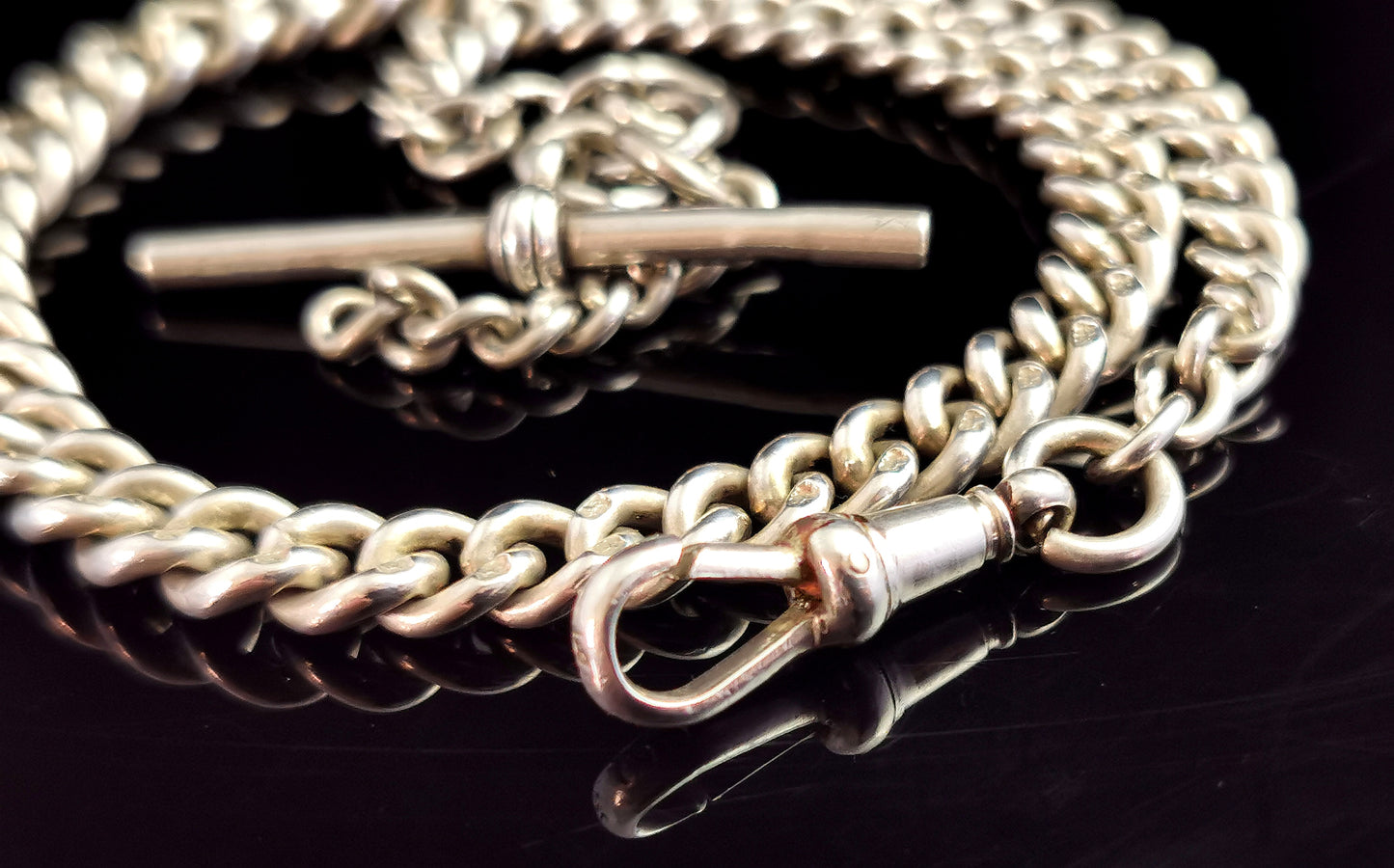 Antique Victorian silver Albert chain, watch chain, curb link