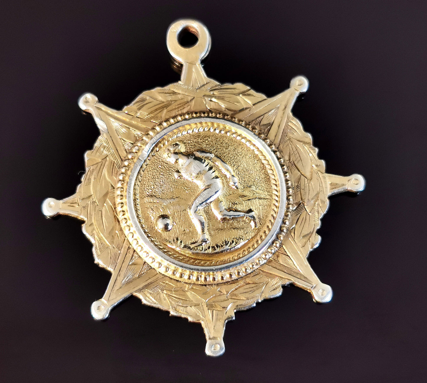 Antique Victorian silver gilt Fob medal, pendant, Football