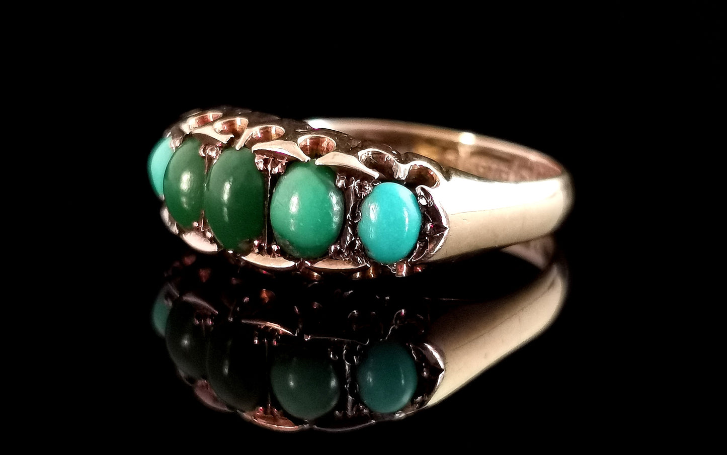Antique Turquoise five stone ring, 9ct gold, 1910