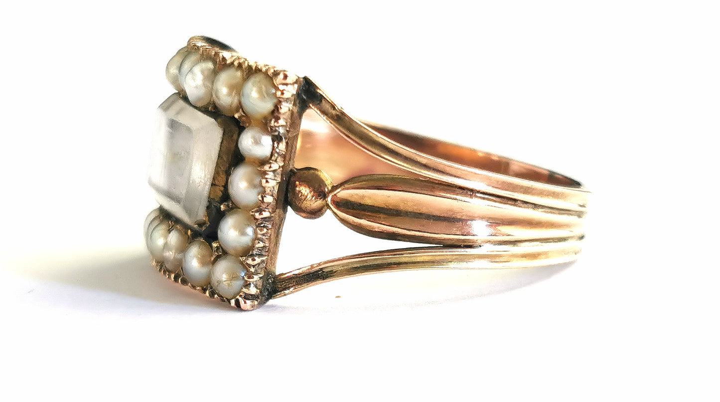 Antique Georgian Split pearl mourning ring, 9ct gold